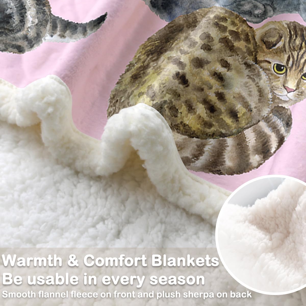 Soft Sherpa Fleece Cat Blanket for Kids & Adults - 50x60 Inch Cozy Throw for Bed, Couch, Chair - Perfect Gift for Cat Lovers (Pink) | Ideal for Nap Time, Movie Nights & Winter Warmth