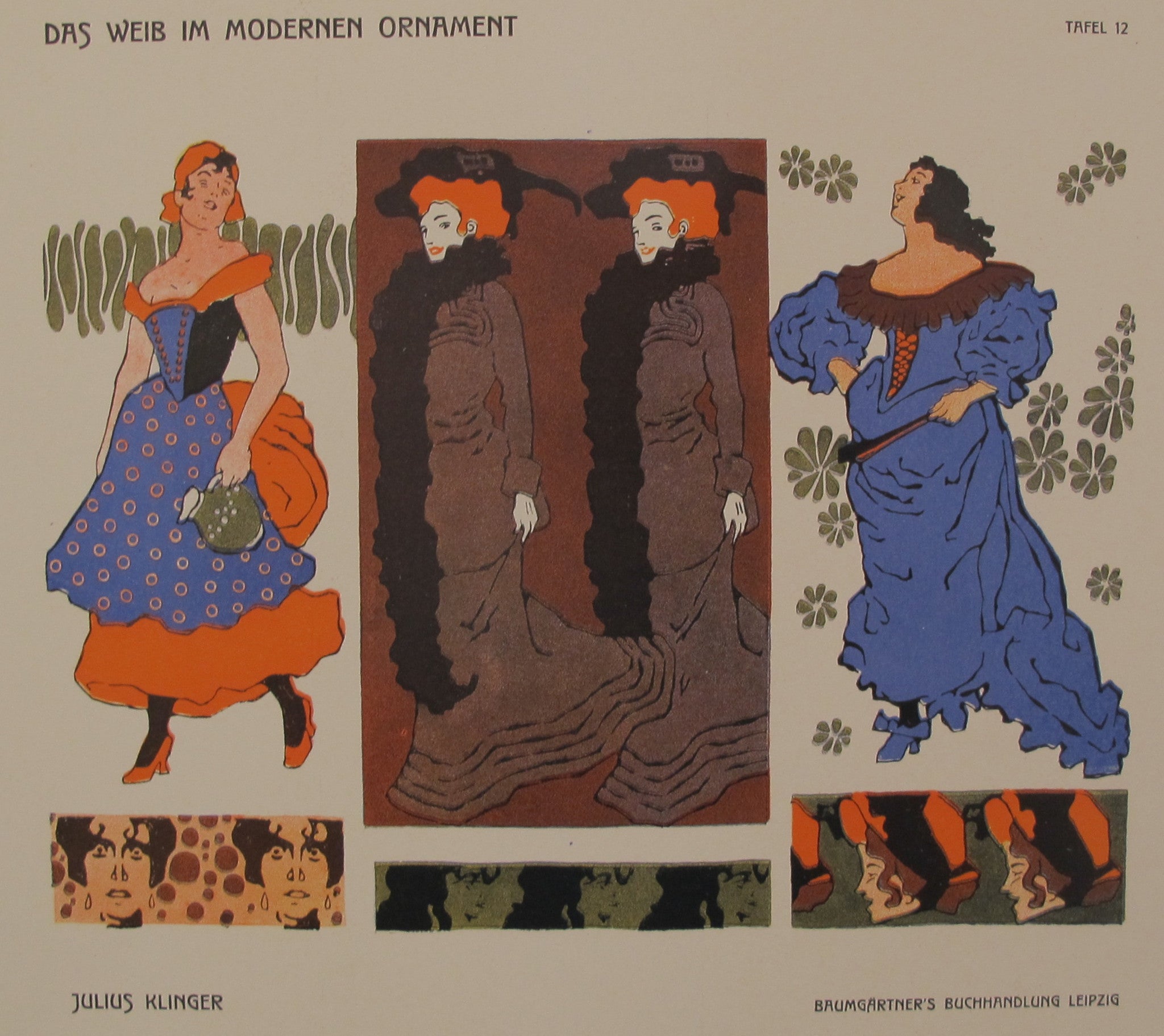 1902 Original German Art Nouveau Poster - Das Weib Im Modernen Ornament Plate 12 by Klinger | Vintage Home Decor & Art Collection Display