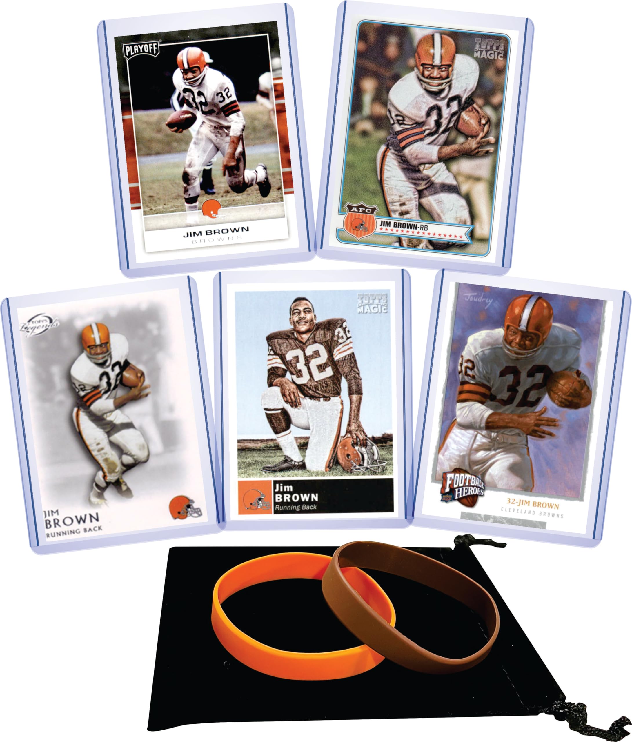 Jim Brown (5) Assorted Cleveland Browns Football Cards Gift Pack - Perfect for Collectors, Fans & Sports Memorabilia Enthusiasts
