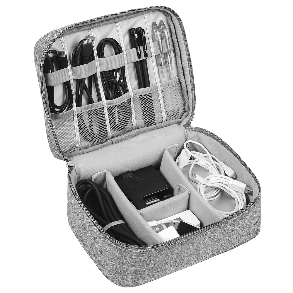 HCFGS Travel Cable Organizer Bag - Universal Electronics Accessories Storage Case for Cables, Power Banks, USB Drives & Chargers - Portable Gadget Pouch for Travel, Office & Home Use (Gray)