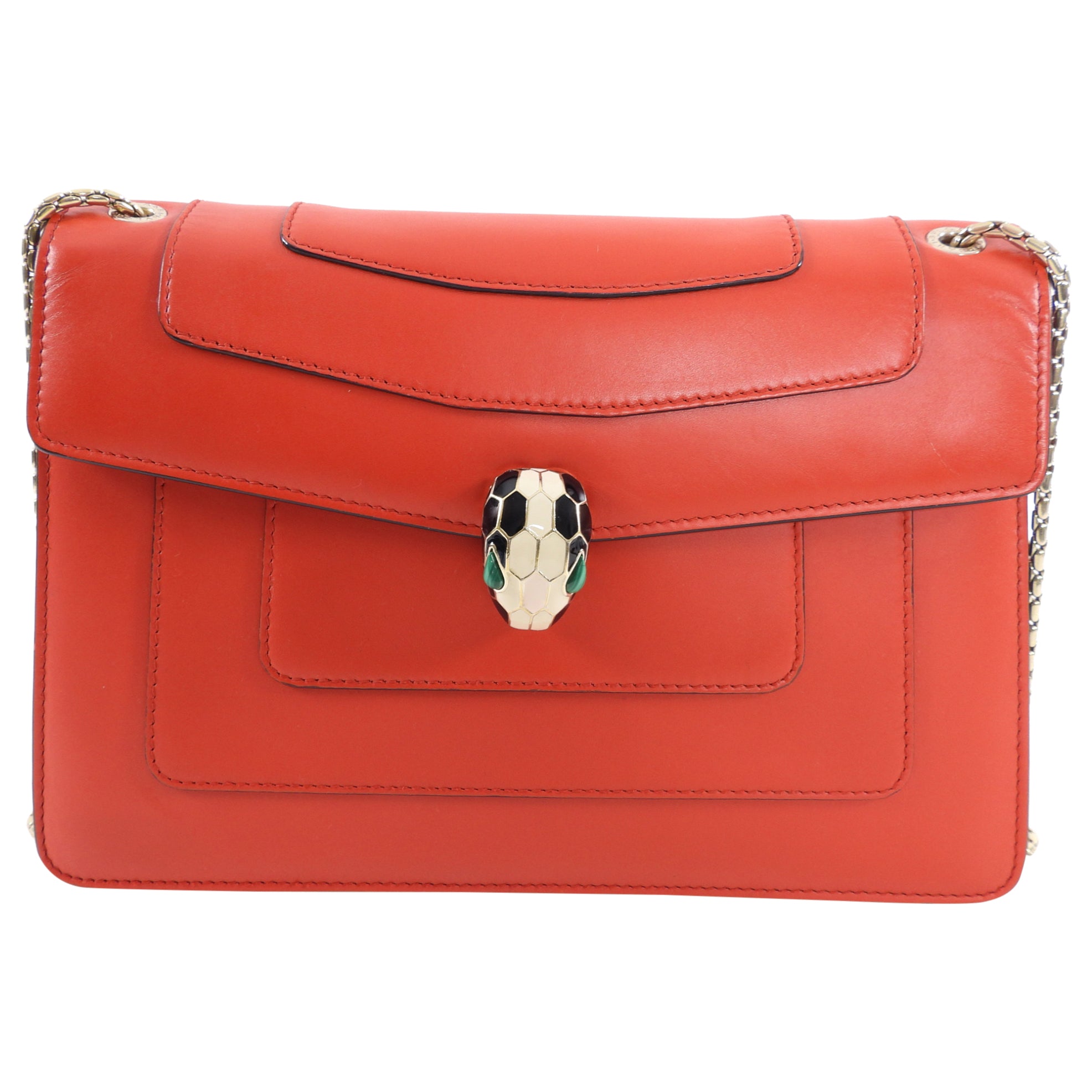 Bvlgari Serpenti Medium Flap Bag in Red Leather - Luxury Handbag for Women, Perfect for Parties, Date Nights & Special Occasions