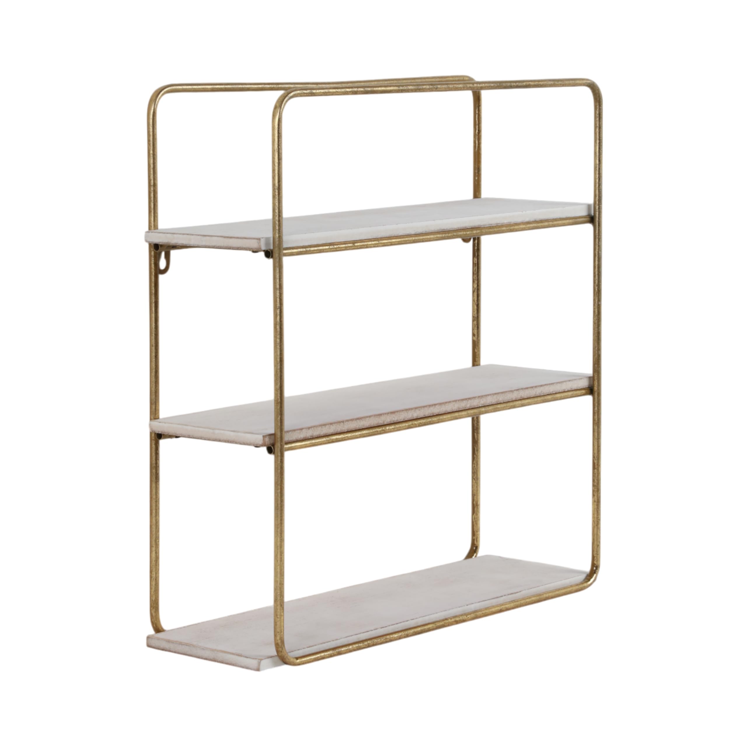 Sagebrook Home 3-Tier Wall Shelf - Gold Metal & Wood Floating Shelves for Living Room, Bathroom, Bedroom Decor - Modern Storage & Display Solution