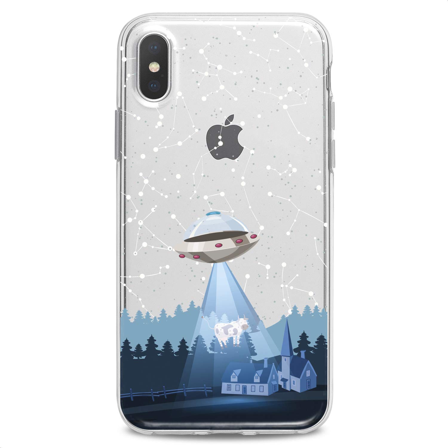 Premium TPU Phone Case for iPhone 16/15/14/13/12/11 Pro Max/Plus/Mini/XS/XR/X/8/7/6/5/SE - Slim Clear Flexible Silicone Cover with Cute Alien Spaceship UFO Stars Design - Perfect for Everyday Use, School, Work & Space-Themed Parties