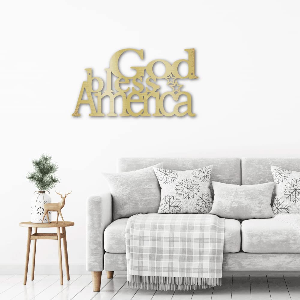 God Bless America Steel Wall Sign - Indoor/Outdoor Metal Art in Gold Finish - 18 Inch Patriotic Home Decor for Living Room, Porch & Garden