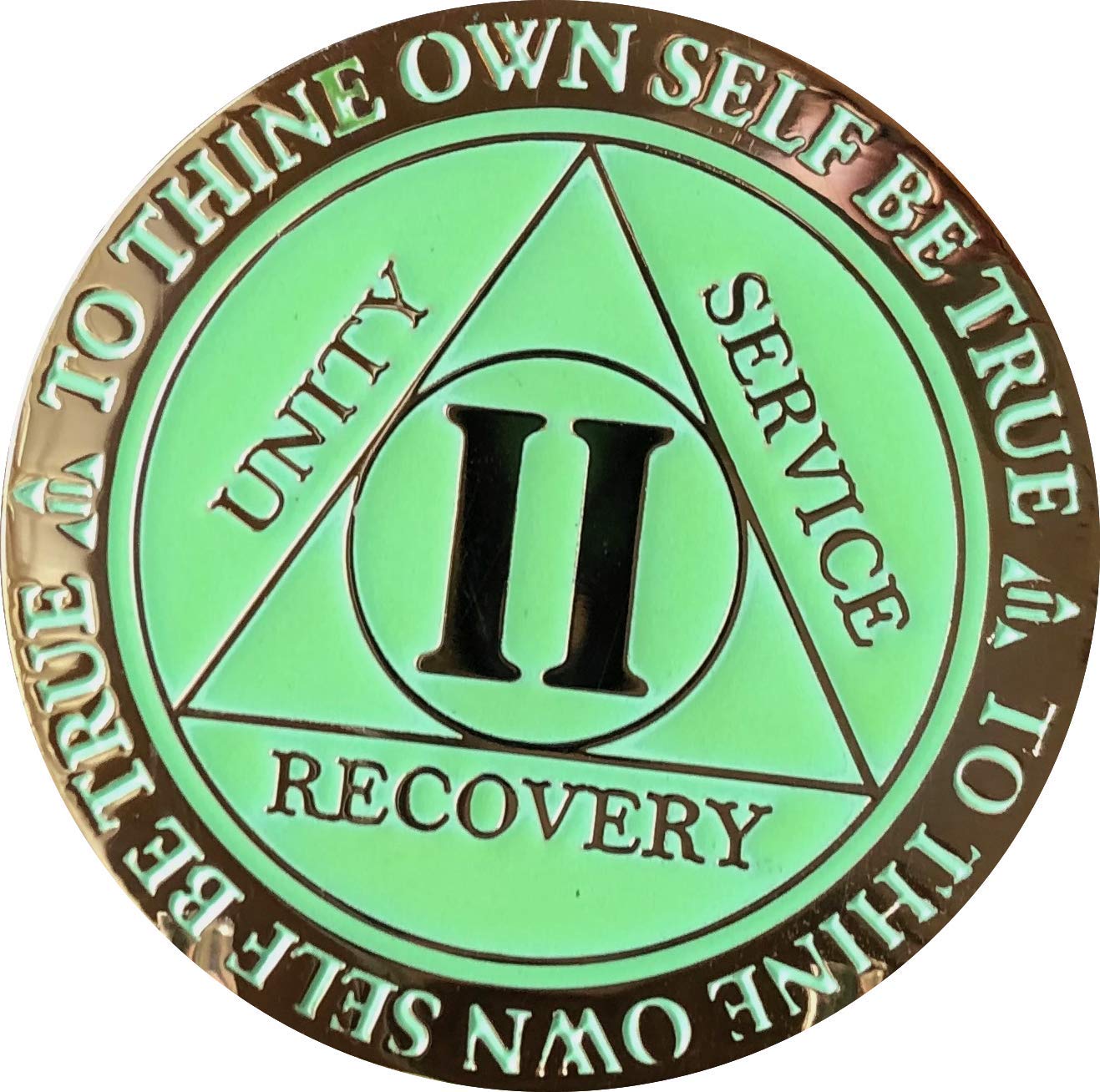 Recoverychip 2 Year AA Medallion - Reflex Green Glow in The Dark Gold Plated Chip II for 12-Step Programs & Sobriety Support | Ideal for Meetings, Gifts, and Personal Motivation