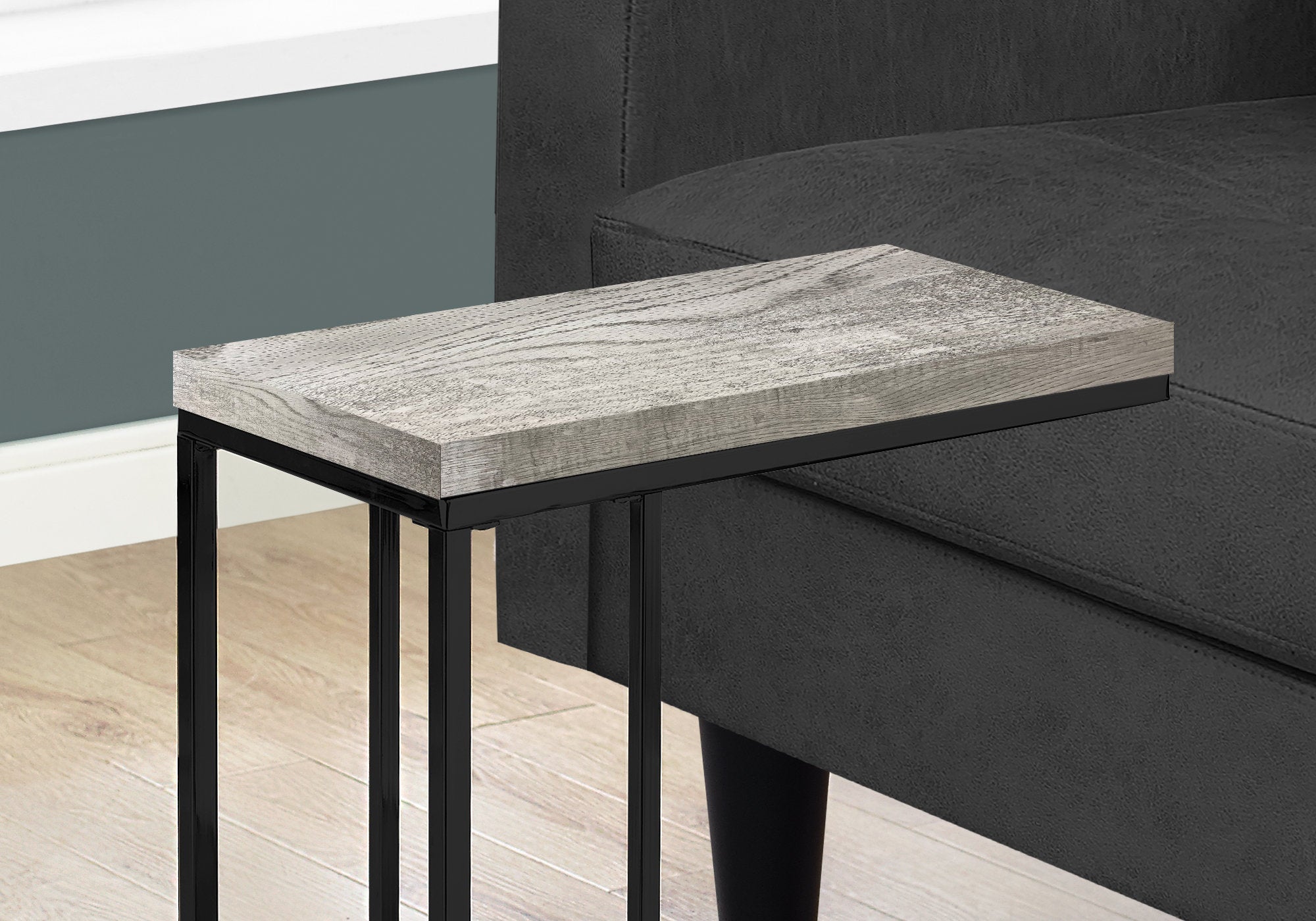 Rustic Grey Reclaimed Wood Look Accent Table with Black Metal Frame - Perfect for Living Room, Bedroom, or Entryway Decor