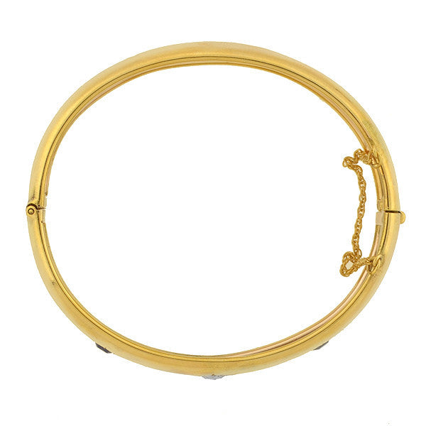Exquisite Victorian 15kt Gold Sapphire & Diamond Wide Bangle Bracelet - Elegant Vintage Jewelry for Weddings, Anniversaries & Special Occasions