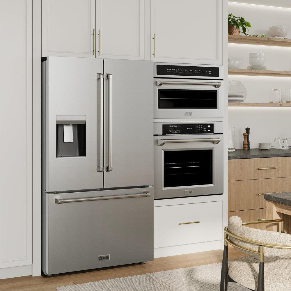 ZLINE 36 Inch Standard Depth French Door Refrigerator - 28.9 cu.ft Capacity, External Water Dispenser, Dual Ice Maker, Fingerprint Resistant Stainless Steel (RSM W 36) - Perfect for Modern Kitchens, Entertaining & Large Family Storage
