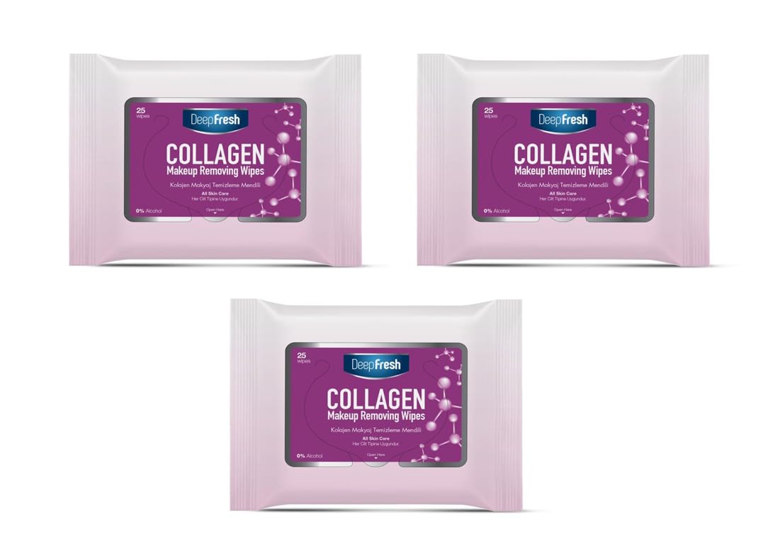 3 Pack Collagen Extract Make-Up Removal Wipes (75 Count) - Gentle Facial Cleansing Wipes for Makeup Removal & Skin Hydration | Perfect for Travel, Gym & Daily Skincare Routine