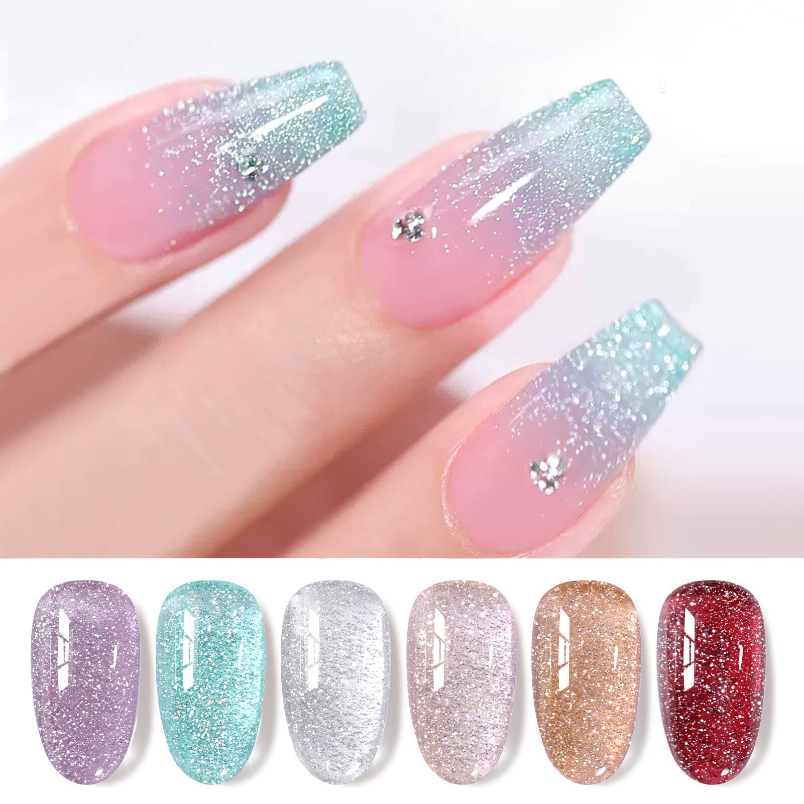 6 Colors Silver Jelly Reflective Glitter Gel Polish Set - 7ml Nail Art Kit for Manicure, Pedicure & DIY Nail Designs - Perfect for Parties, Weddings & Special Occasions