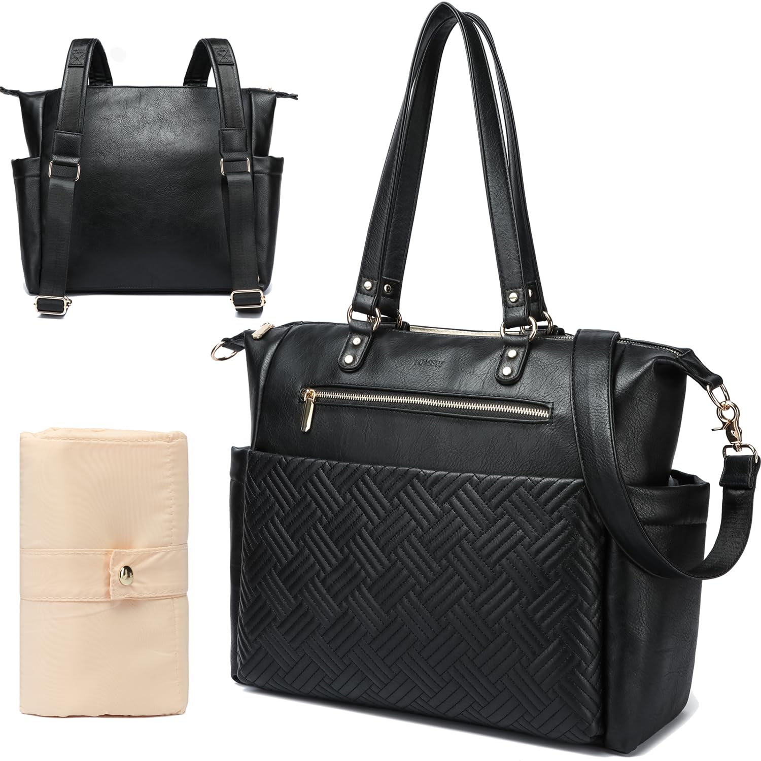 Yomiky Premium Leather Diaper Bag Backpack & Tote - Large Compartment, Multiple Pockets for Baby Essentials | Perfect for Travel, Outings & Parenting On-The-Go