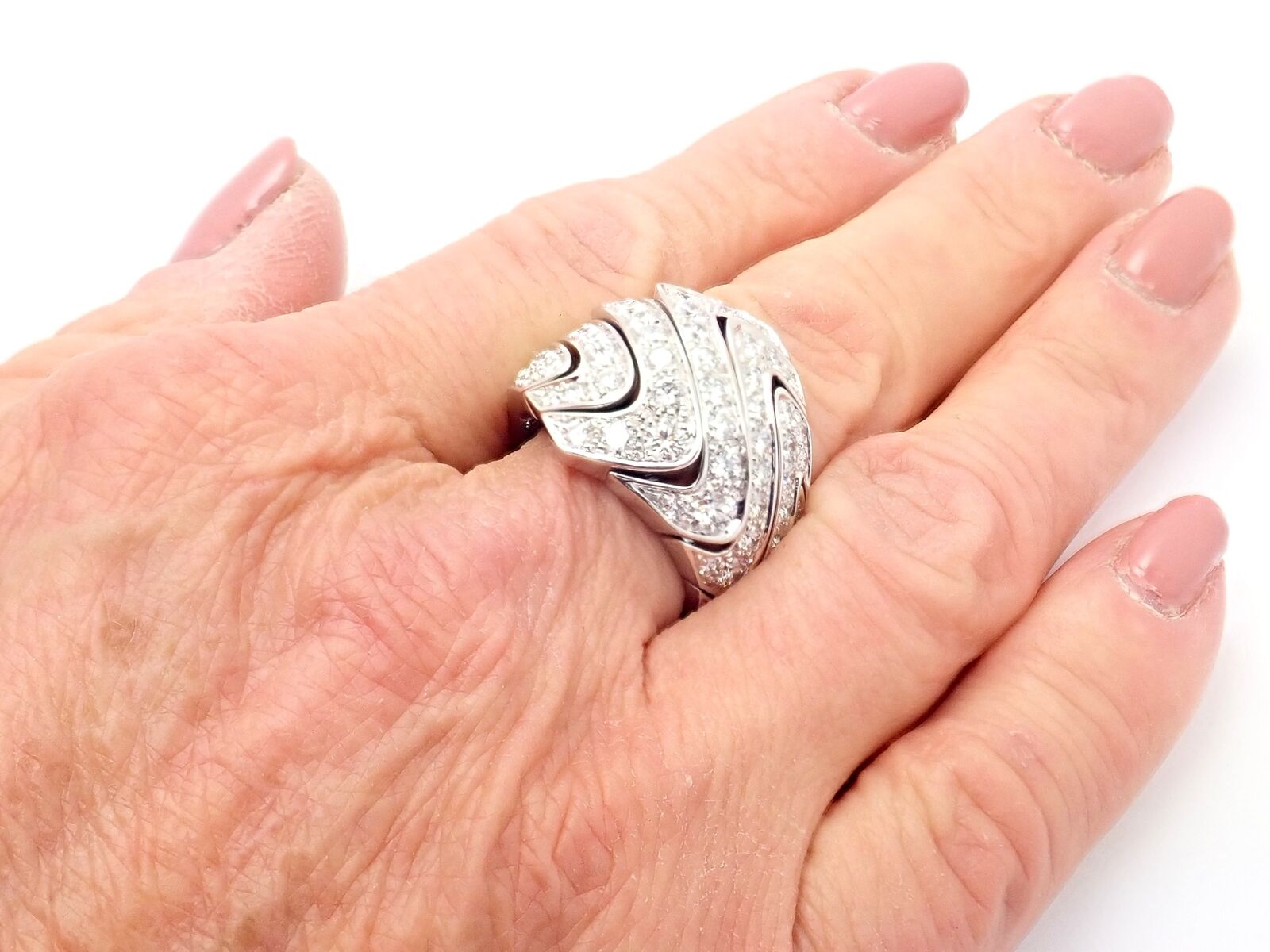 Authentic Cartier 18k White Gold Diamond Waves Large Ring - Luxury Jewelry for Women, Perfect for Weddings, Anniversaries & Special Occasions