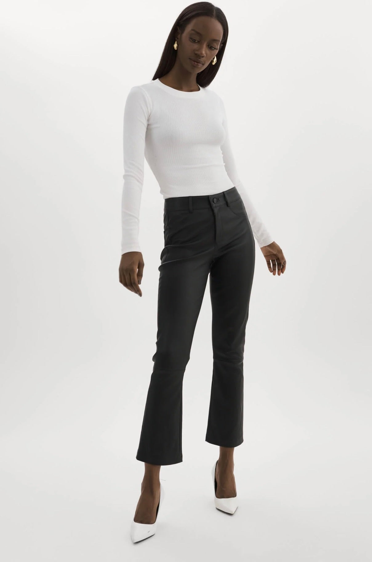Faris Stretch Leather Pants for Women - High Waist Faux Leather Leggings with Side Pockets - Comfortable & Stylish for Night Out, Party, or Casual Wear