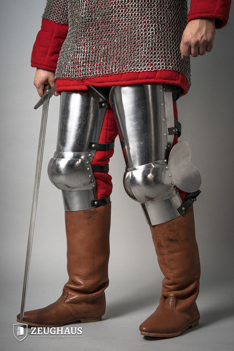 14th Century Leg Armor - 1.6mm Polished Steel Medieval Knight Armor for LARP, Cosplay & Historical Reenactment