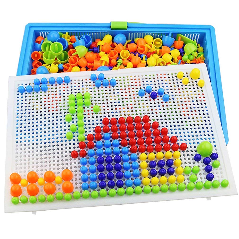 HenMerry 300pcs Creative Mushroom Nails Mosaic Pegboard - 3D Puzzle Building Blocks for Kids, Educational STEM Toys for Children Ages 4-8 - Perfect for Classroom, Birthday Gifts & Family Game Night