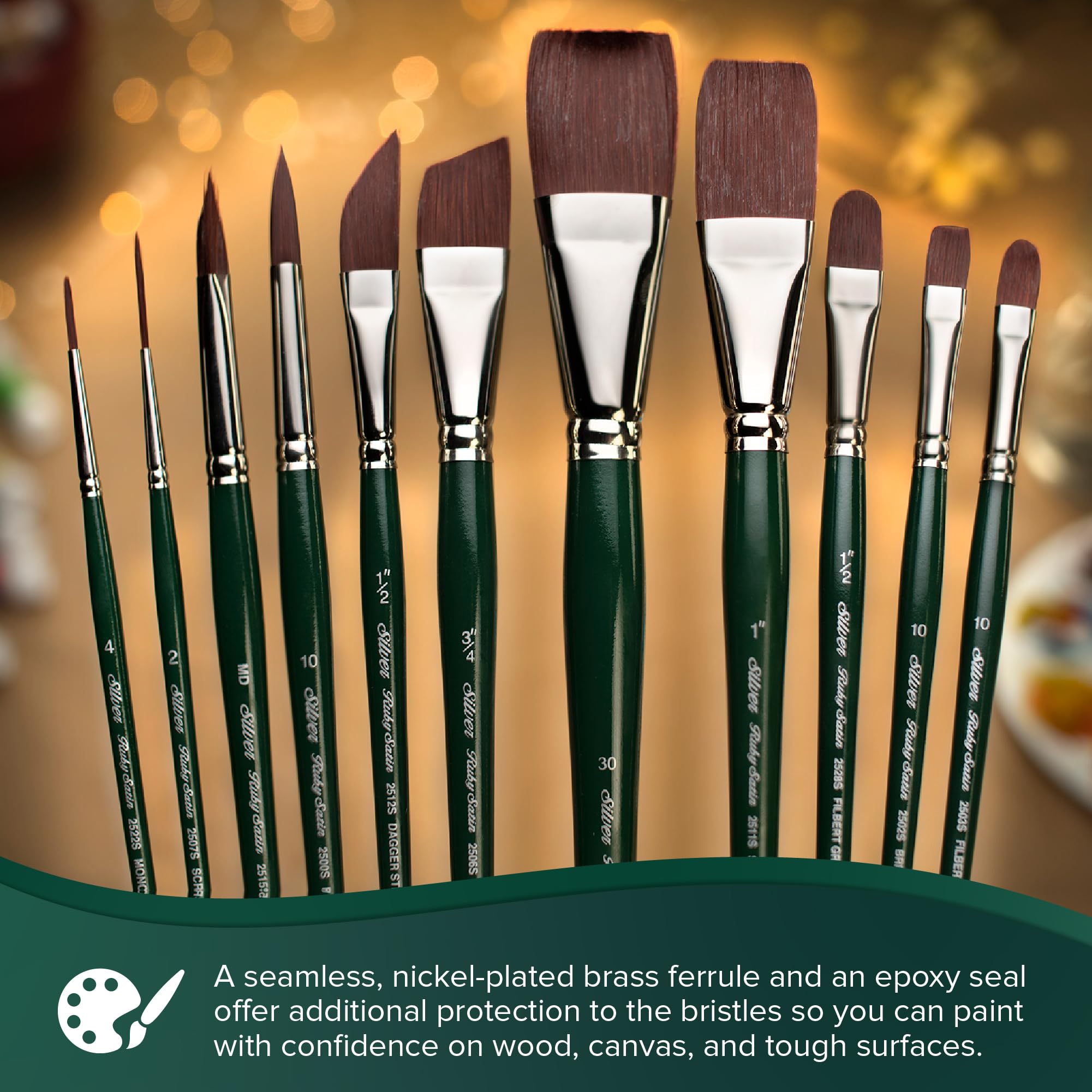 Premium Ruby Satin Paintbrush Set - 6 Professional Brushes for Oil, Acrylic & Heavy Body Paints (Round, Bright, Angle, Triangle, Liner, Comb) - Short Handle Artist Tools for Canvas Painting & Fine Art Details