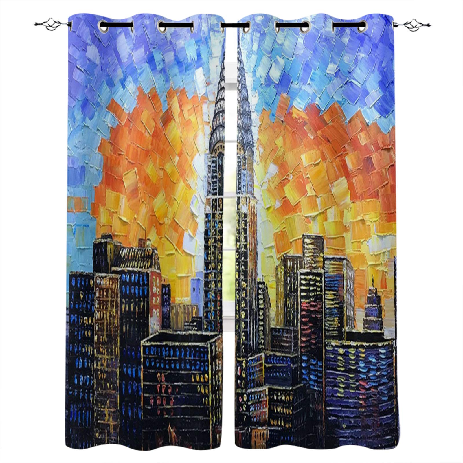 Blackout Curtains Panels for Bedroom & Living Room - Thermal Insulated Room Darkening Window Treatments (52x84 Inches) - Perfect for Kitchen, Bathroom & Home Decor - Featuring New York City & Empire State Building Design - Ideal for Light Blocking, Energy Saving & Privacy Protection