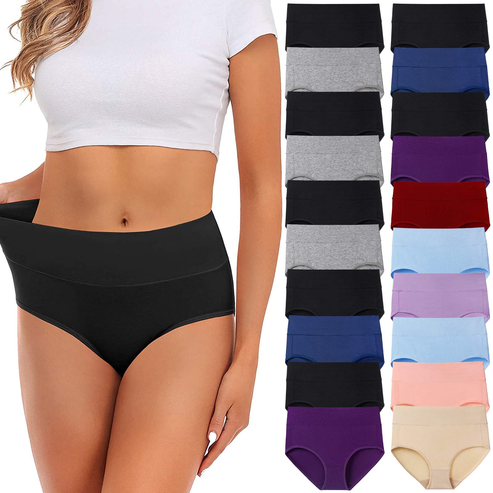 Women's Cotton Mid Waist Underwear - No Muffin Top Full Coverage Briefs Panties Multipack for Everyday Comfort & Workout