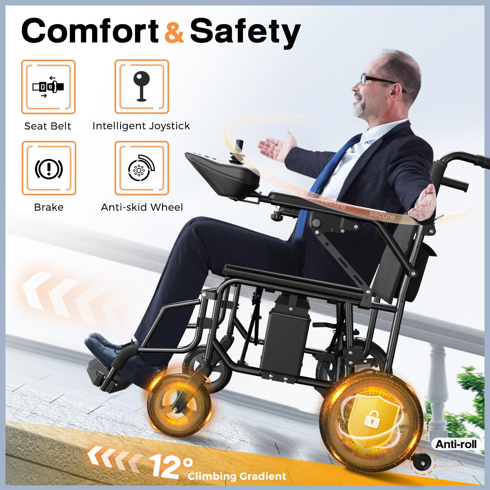 Foldable Electric Wheelchair for Adults & Seniors - Long Range All-Terrain Mobility Scooter with Intelligent Controls | Perfect for Outdoor Adventures, Shopping & Daily Commuting (Black)