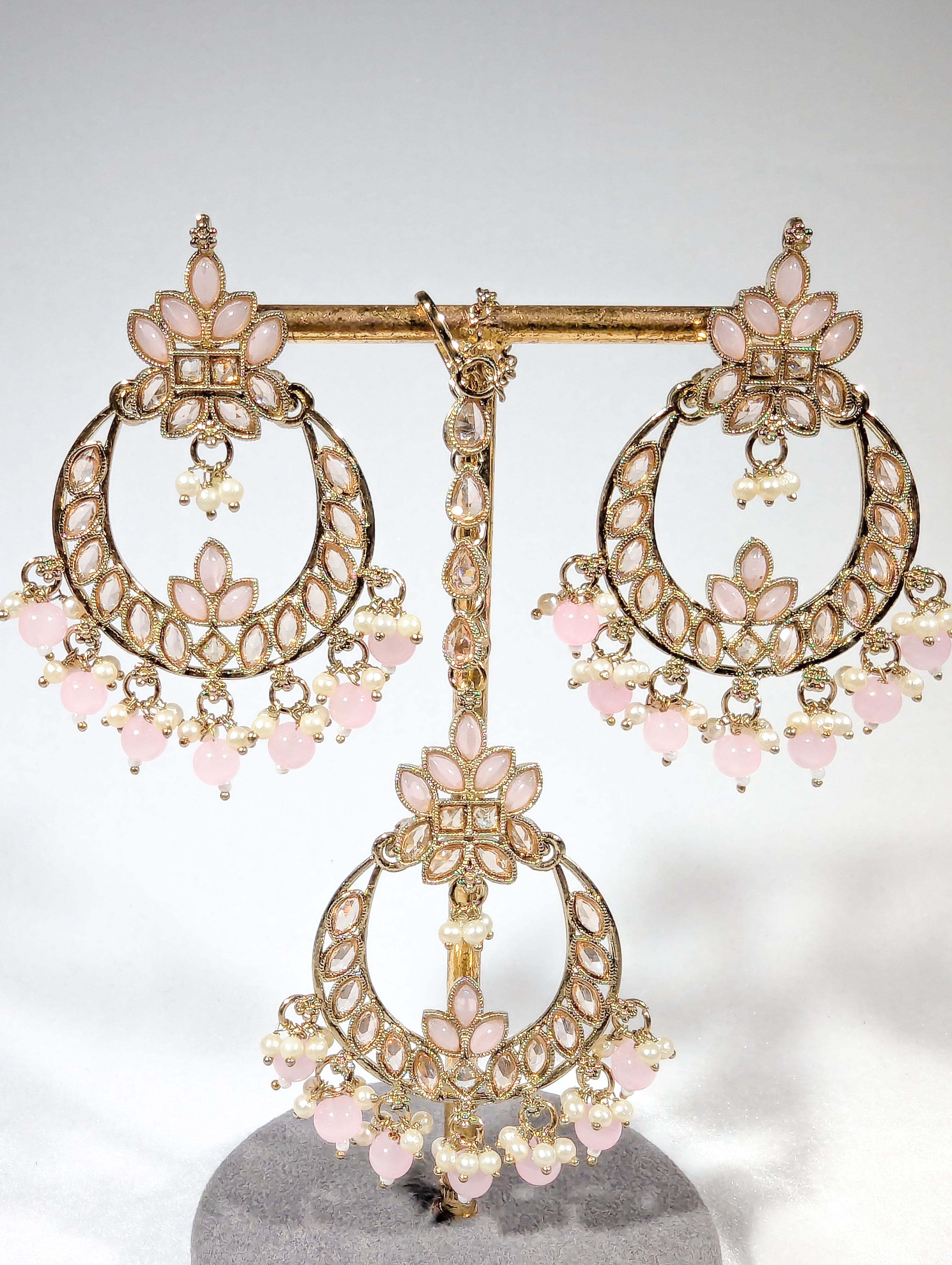 Alaina Polki Earrings and Tikka Set - Traditional Indian Bridal Jewelry for Weddings, Festivals & Special Occasions
