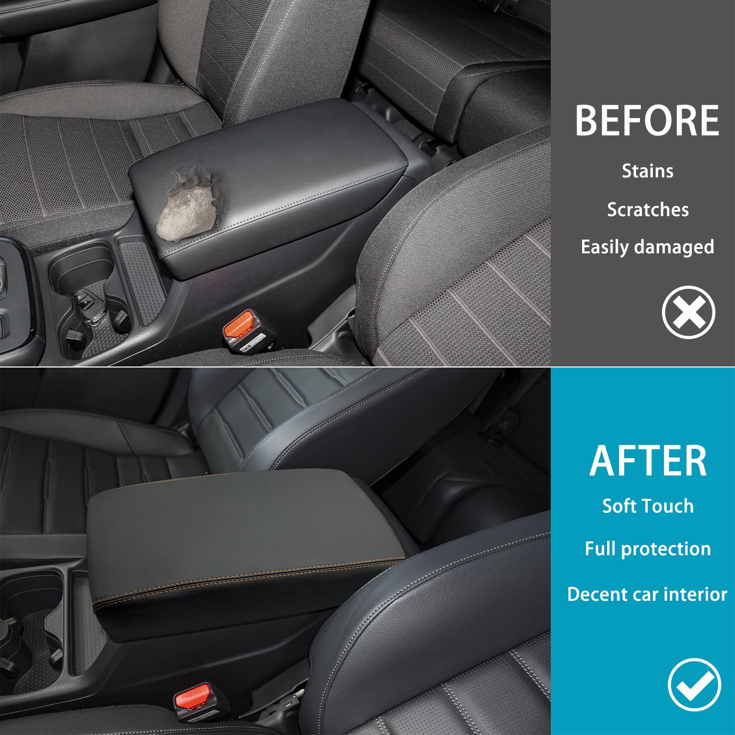 Premium Leather Center Console Armrest Cover for Honda CR-V 2023-2025 Models | CRV Accessories Armrest Box Protector with Orange Stitching | Durable Middle Console Pad for Comfort & Style | Perfect for Road Trips & Daily Commutes