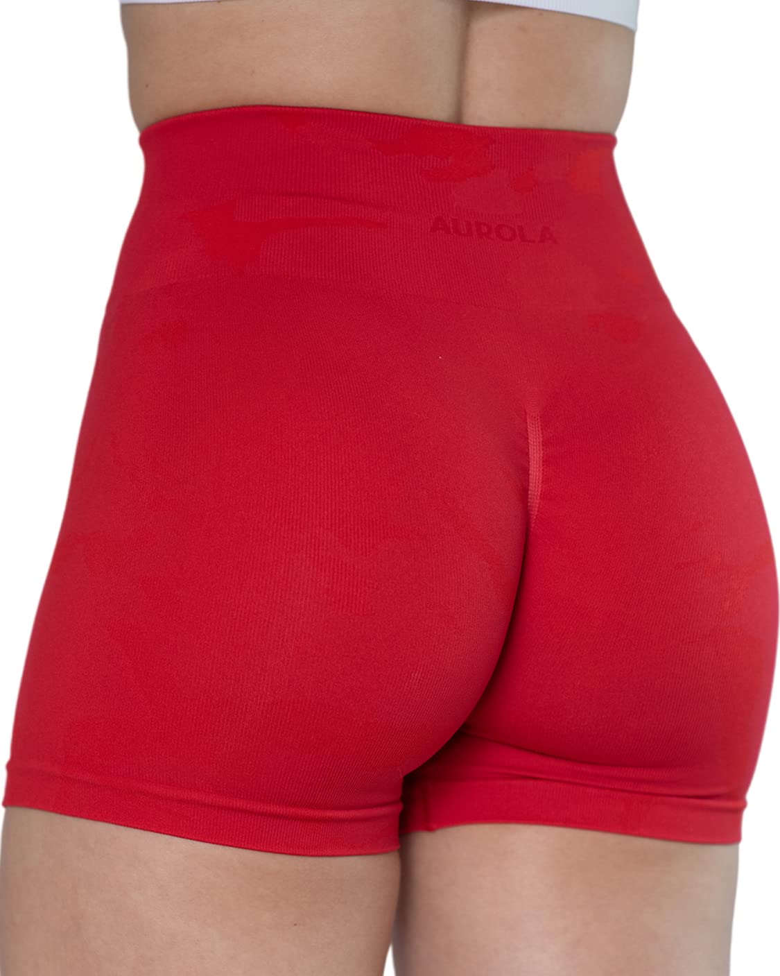 AUROLA Women's Camo Workout Shorts - Seamless Gym Shorts with Subtle Logo & Scrunch Design for Running, Yoga & Fitness
