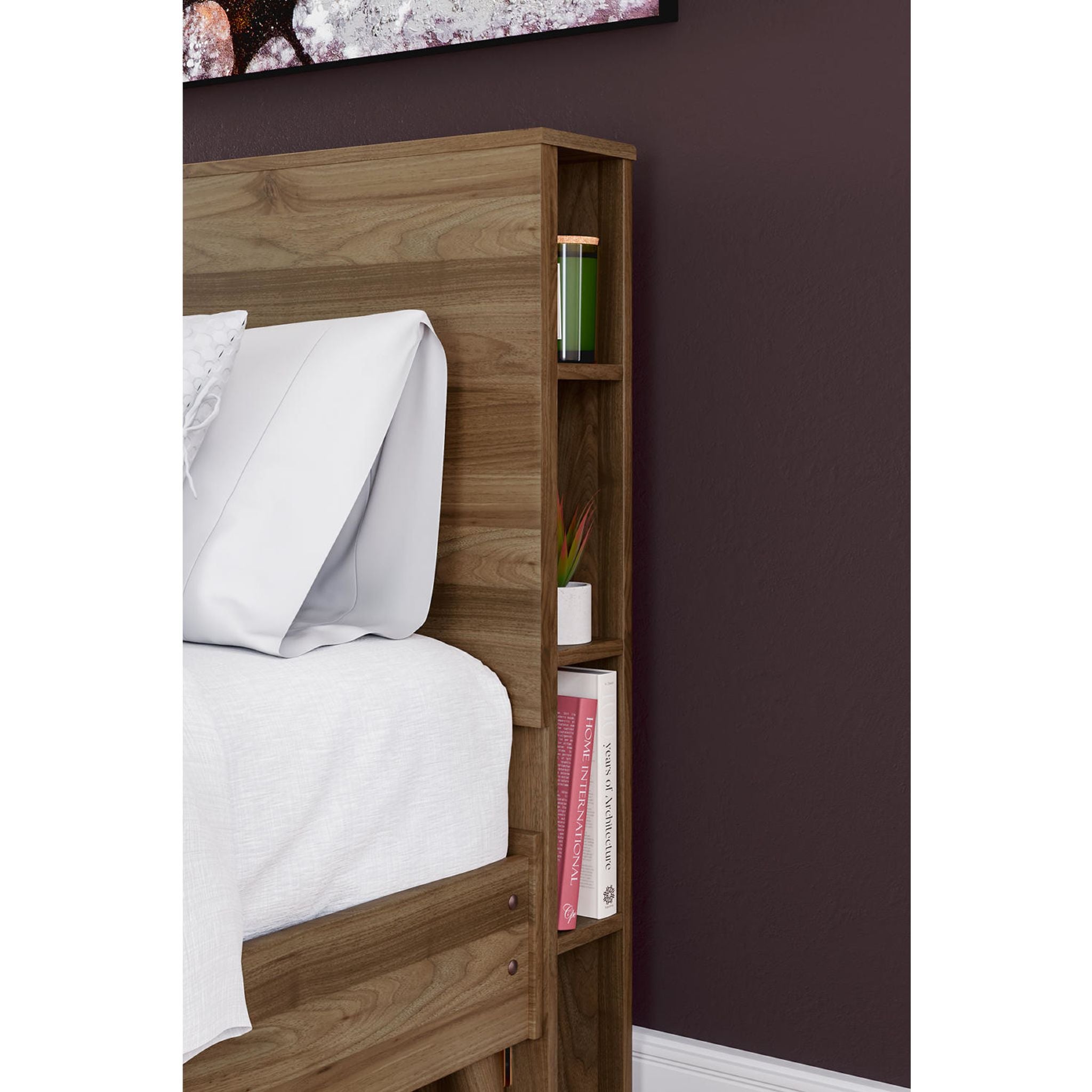 Aprilyn Queen Bookcase Headboard in Honey Finish - Stylish Storage Bed Frame for Small Spaces, Bedroom Organization & Cozy Reading Nook