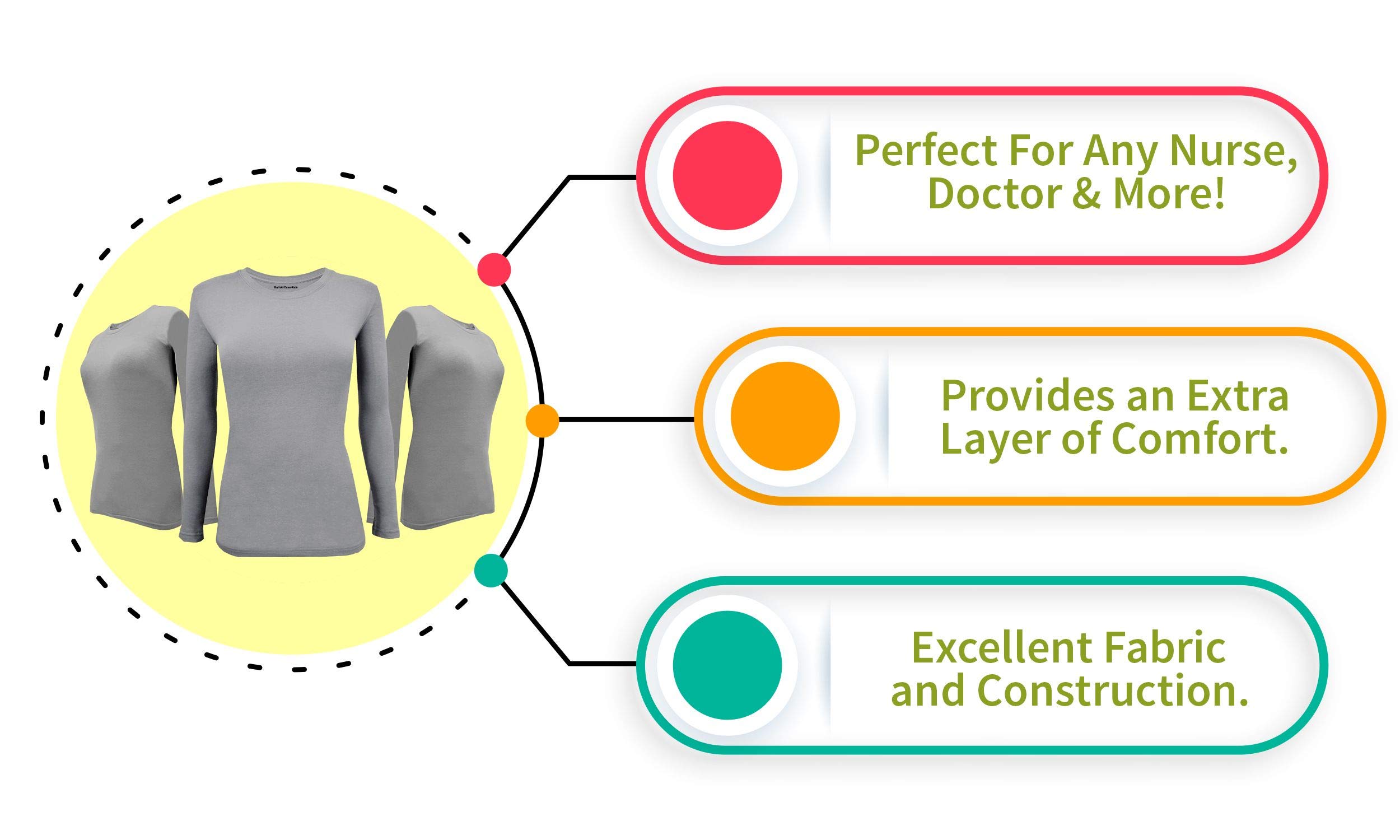BaHoki Essentials Long Sleeve Undershirts for Scrubs - Stretchy Comfort Fit Layering Shirt for Nurses & Medical Professionals - Perfect Under Scrubs for Hospital Shifts & Healthcare Work