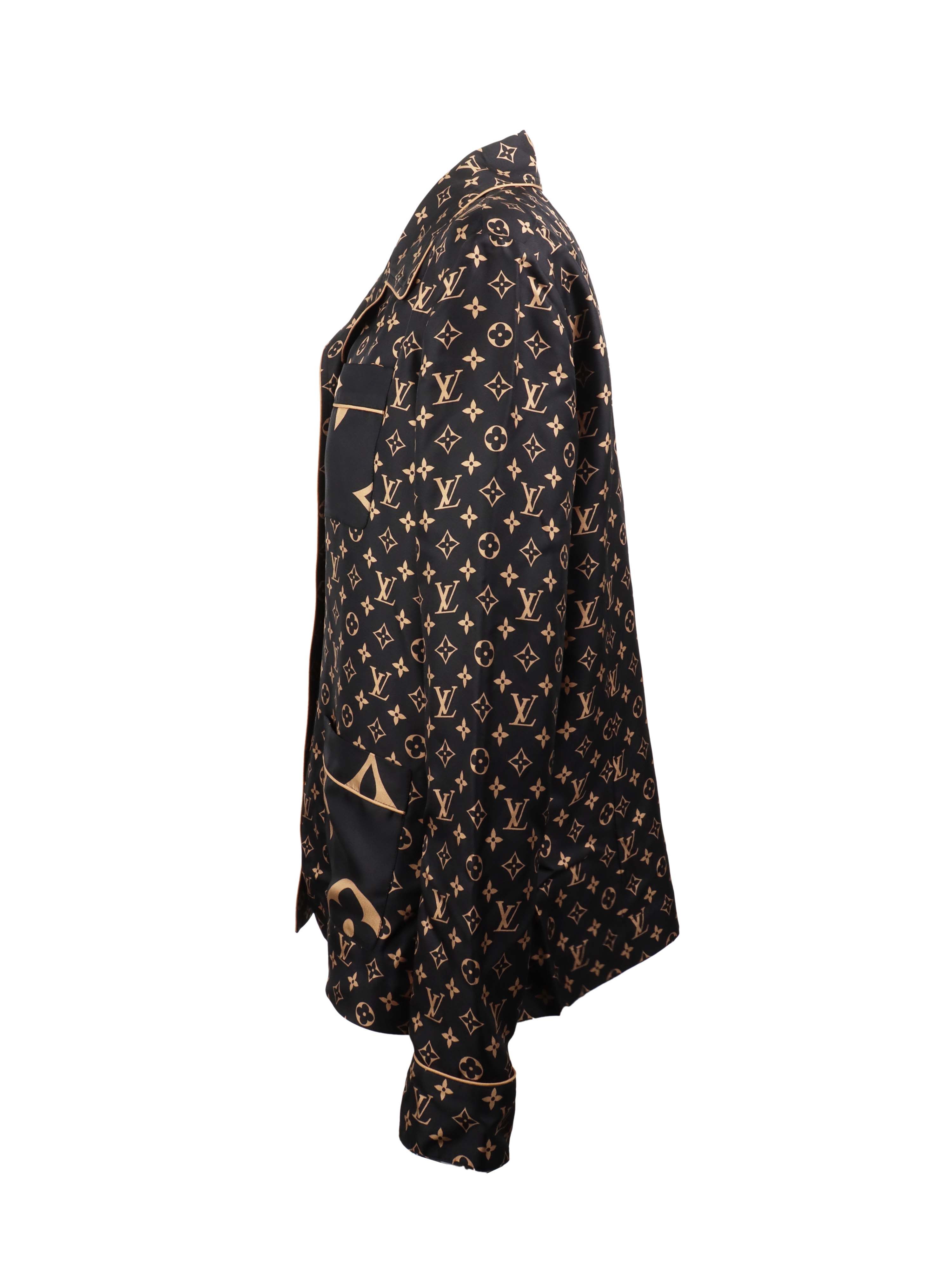 Louis Vuitton Monogram Black Pyjama Blouse - Luxury Silk Sleepwear for Women, Elegant Loungewear & Nightwear - Perfect for Relaxing at Home, Spa Days & Romantic Getaways