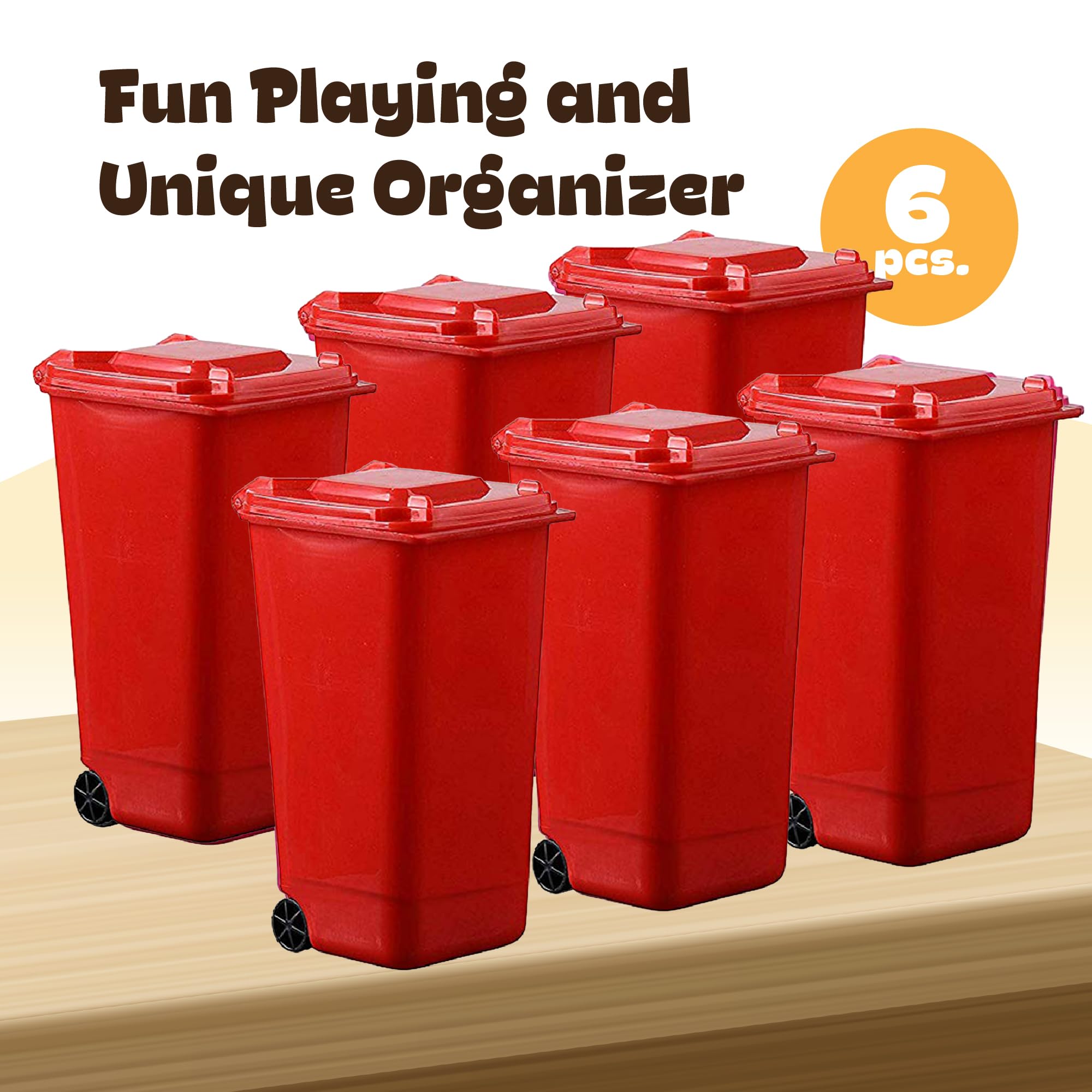 Hammont 6-Pack Mini Trash Can for Desk - Small Waste Bin & Pencil Holder Organizer - Multi-Purpose Desktop Garbage Can for Office, Home, Bathroom (Red) - Perfect for Workspace Organization & Craft Room Storage