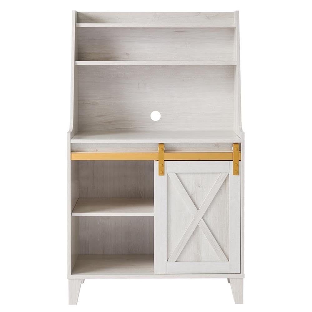 Furniture of America White Oak Baker Rack with Sliding Door - Solid Birch Wood Kitchen Storage Shelf for Pantry, Dining Room & Home Organization