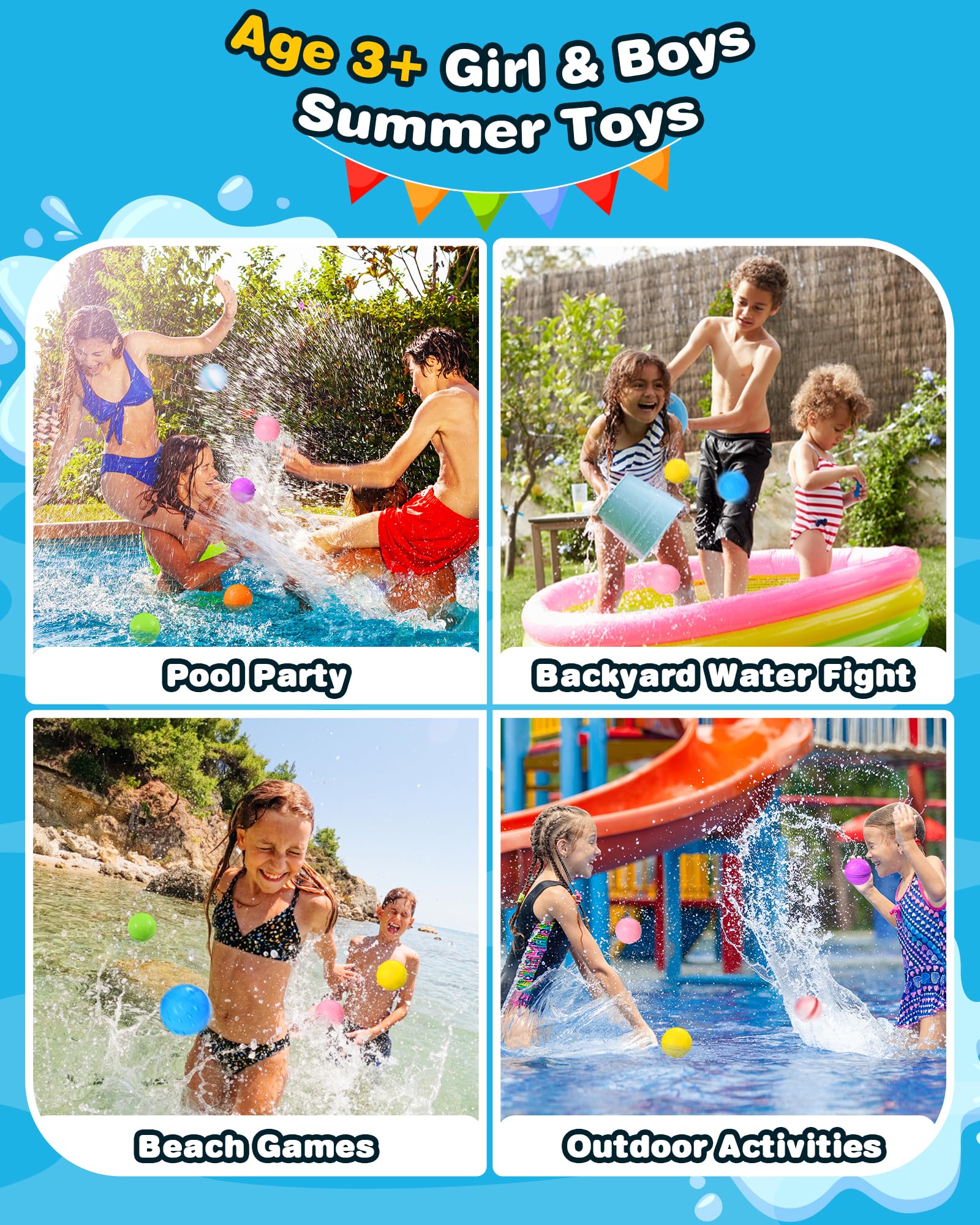 Eco-Friendly Reusable Water Balloons for Kids - Quick Fill Silicone Magnetic Self-Sealing Outdoor Water Toys for Pool, Beach, and Backyard Summer Fun