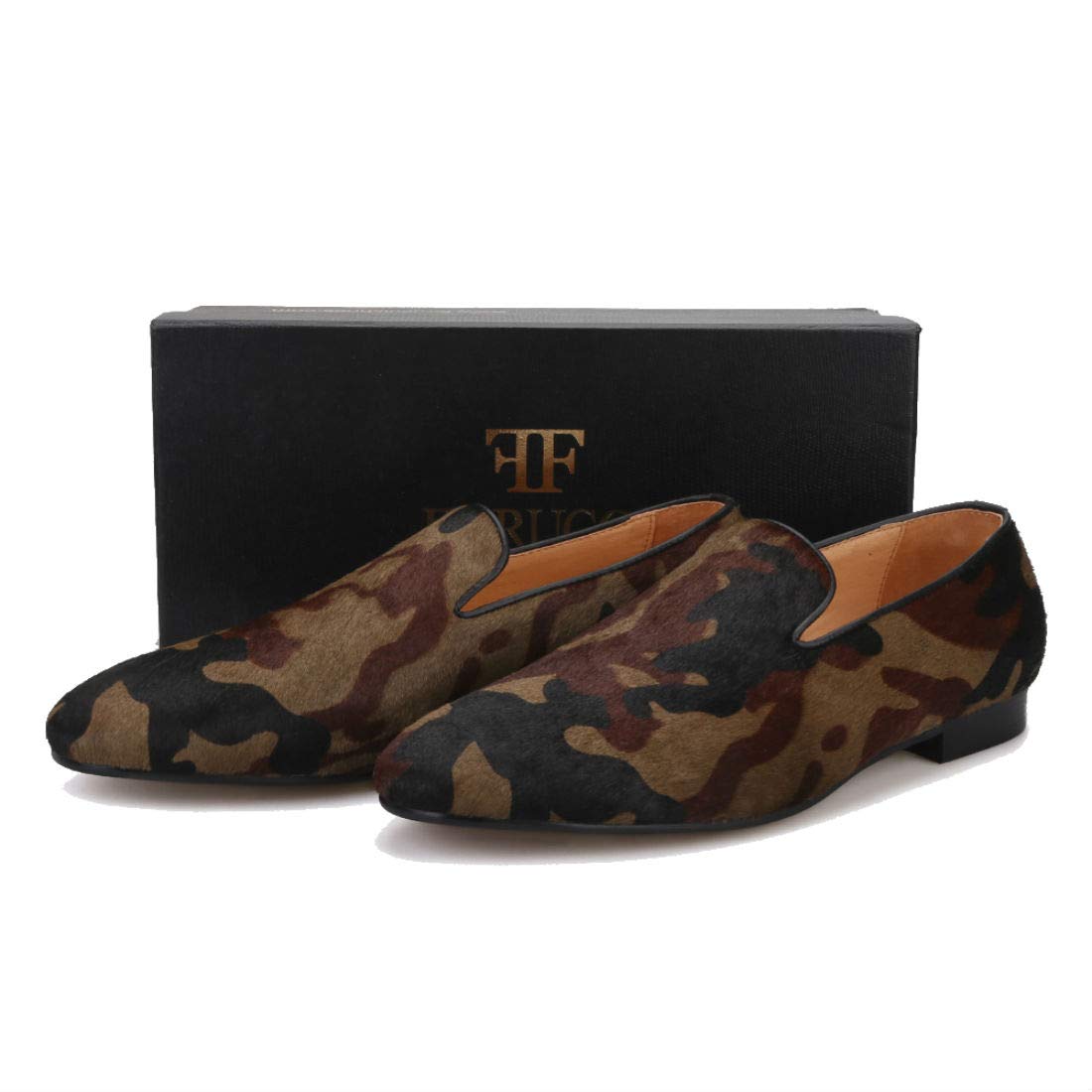 FERUCCI Men's Dark Brown Horse Hair Camouflage Loafers - Comfortable Casual Slip-On Shoes for Indoor & Outdoor Wear