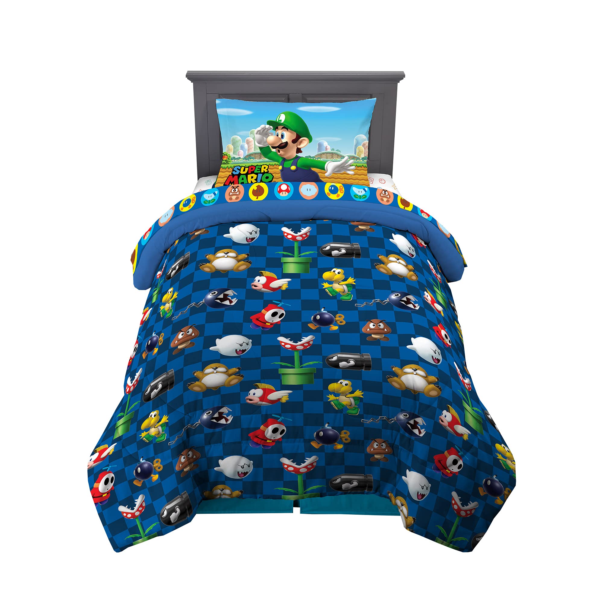 Super Soft Franco Kids Bedding Set - 4 Piece Twin Size Comforter & Sheet Set with Mario Design | Perfect for Boys' Bedroom Decor & Gift