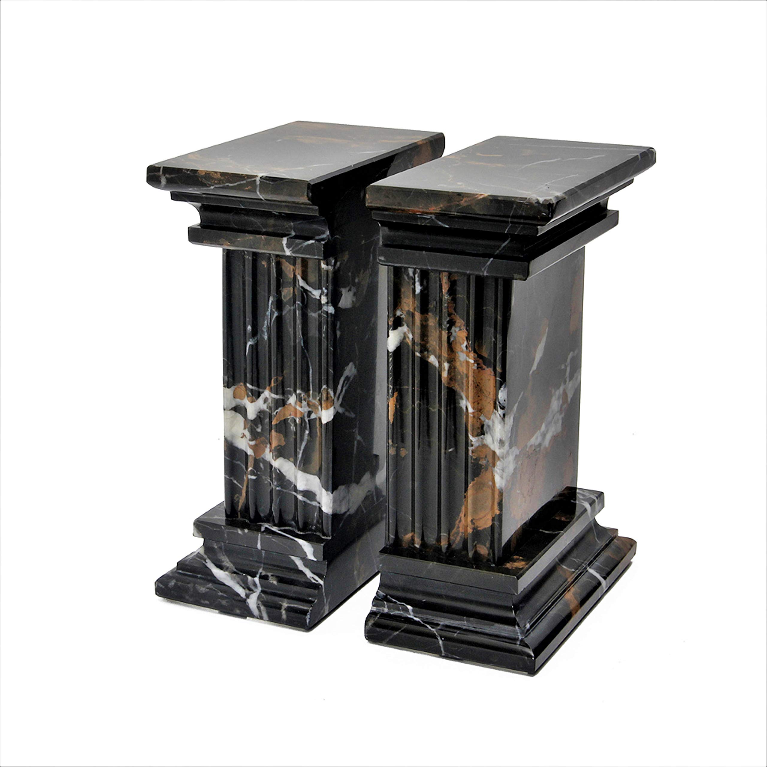 Hand Carved Modern Fluted Column Marble Bookends - Non-Slip Rubber Base, Polished Stone Decorative Book Organizer - Lightweight & Compact for Shelves, Office, Living Room, and Home Decor