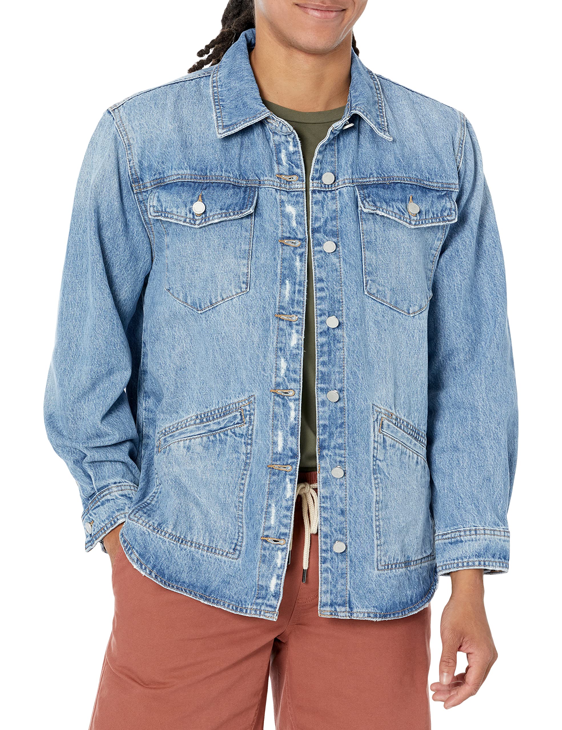 BLANKNYC Men's Denim Long Shacket Jacket - Stylish Overshirt for Casual Wear, Layering & Outdoor Activities