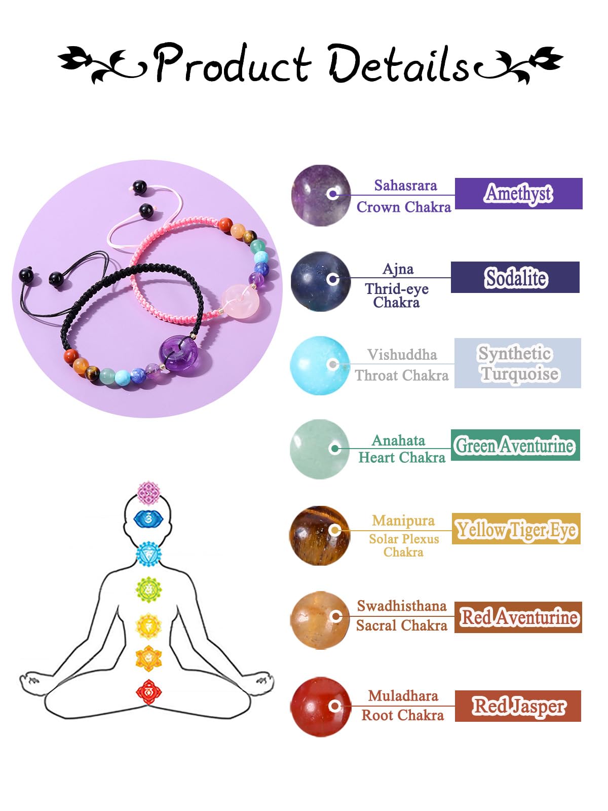 Jovivi Crystal Healing Bracelets for Women - 7 Chakra Beaded Donut Bracelet Set, Spiritual Jewelry Gifts for Meditation, Yoga & Positive Energy | Perfect for Daily Wear, Wellness Rituals & Mindful Gifting
