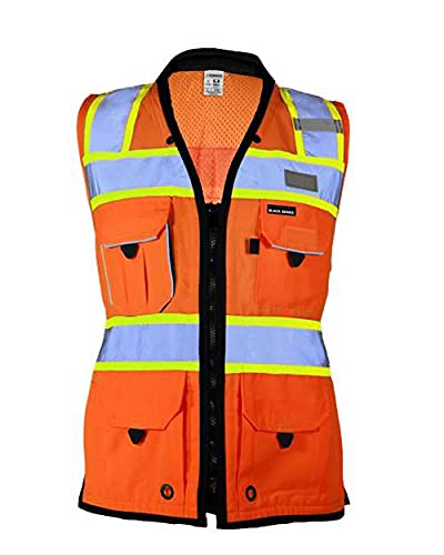 Kishigo Premium Black Series® Women's Heavy Duty Surveyors Vest - High Visibility Safety Orange for Construction & Road Work - OSHA Compliant Reflective Work Vest for Surveying, Traffic Control & Outdoor Jobs