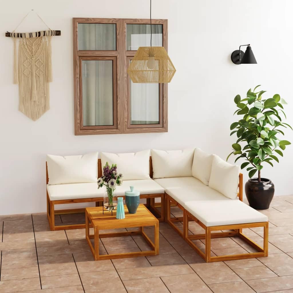 6-Piece Acacia Wood Patio Lounge Set with Cushions & Coffee Table - Modern Outdoor Sectional Sofa for Garden, Backyard, Poolside Relaxation