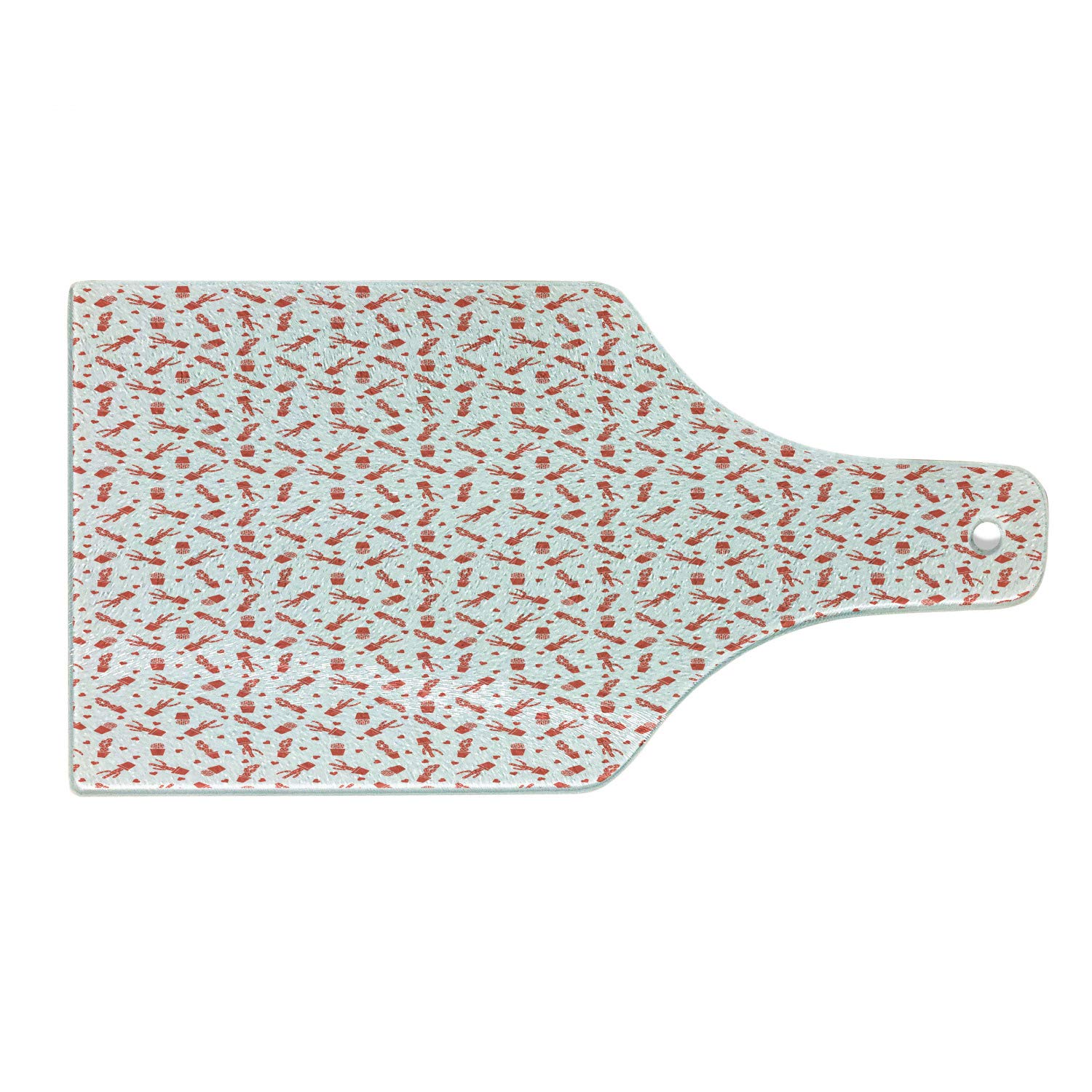 Ambesonne Cactus Print Tempered Glass Cutting Board - Monochrome Plant in Pots Design with Valentine Hearts - Decorative Serving Board for Kitchen, Wine Bottle Shape in Dark Salmon & White - Perfect for Entertaining, Cheese Platters & Wine Pairings