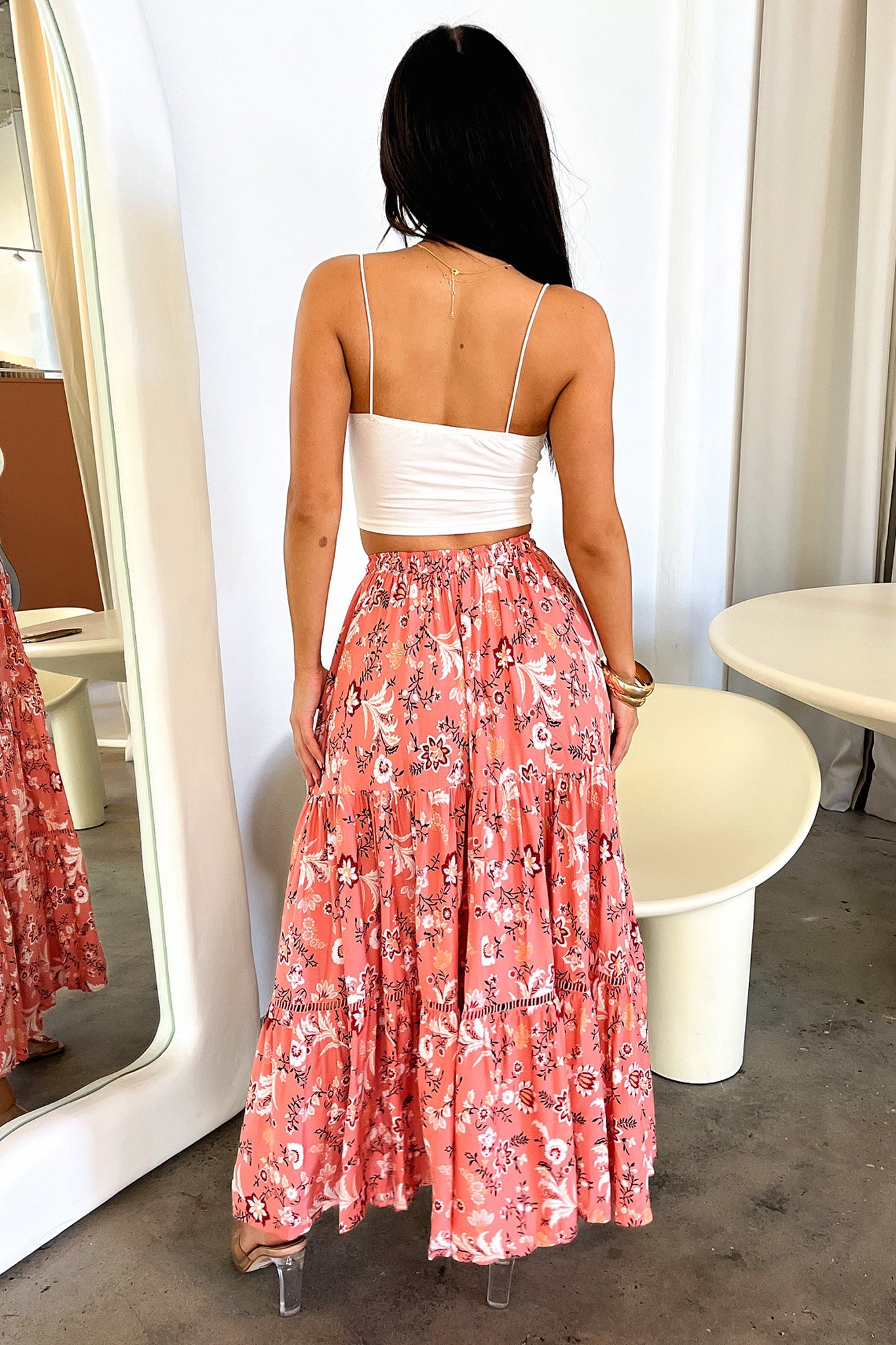 Kei Maxi Skirt - Pink Floral Print Long Skirt for Women | Boho Summer Beach Dress, Casual Outfit & Vacation Wear