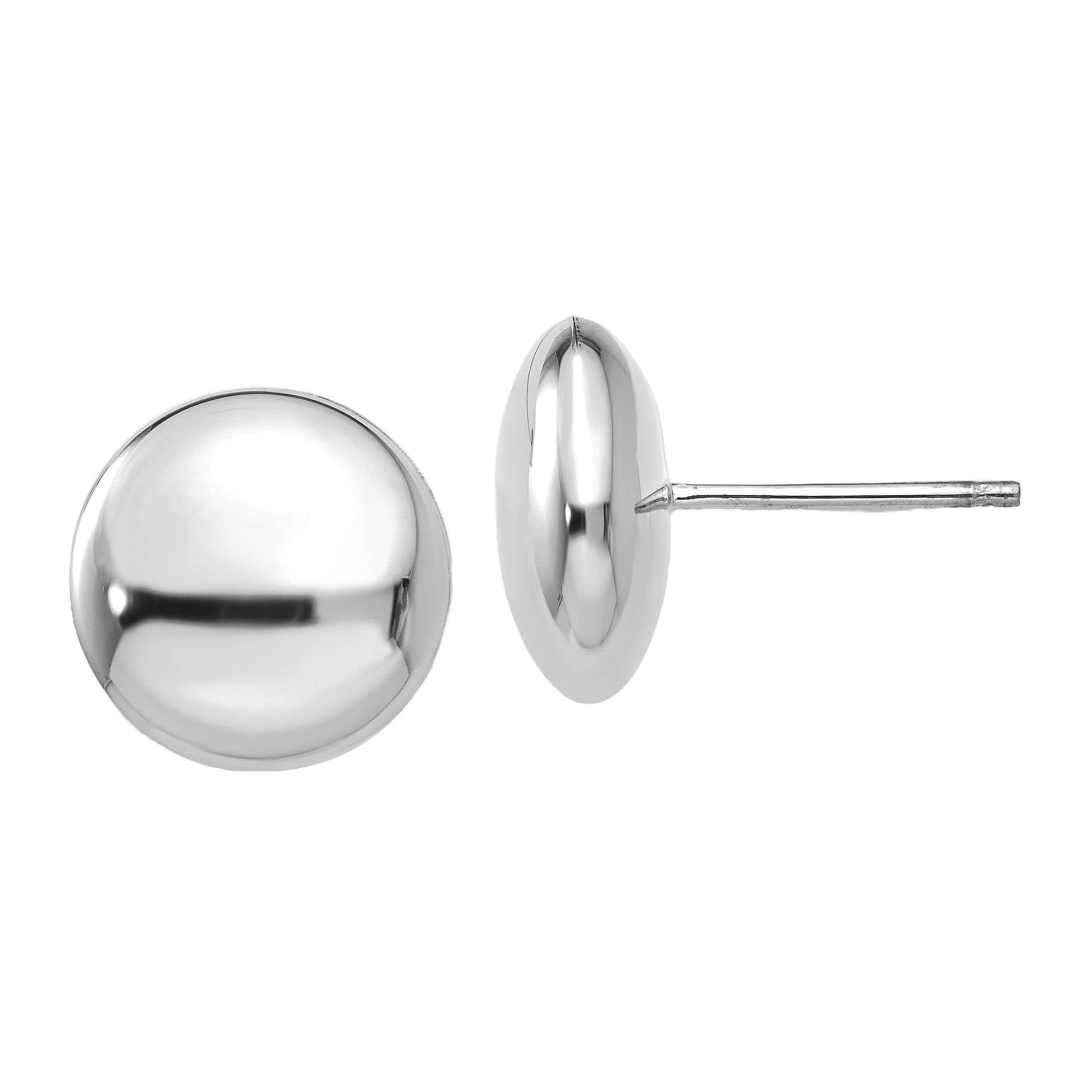 14K Solid White Gold 12mm Button Stud Earrings for Women - Minimalist Elegant Everyday Jewelry - Perfect for Work, Date Night & Special Occasions