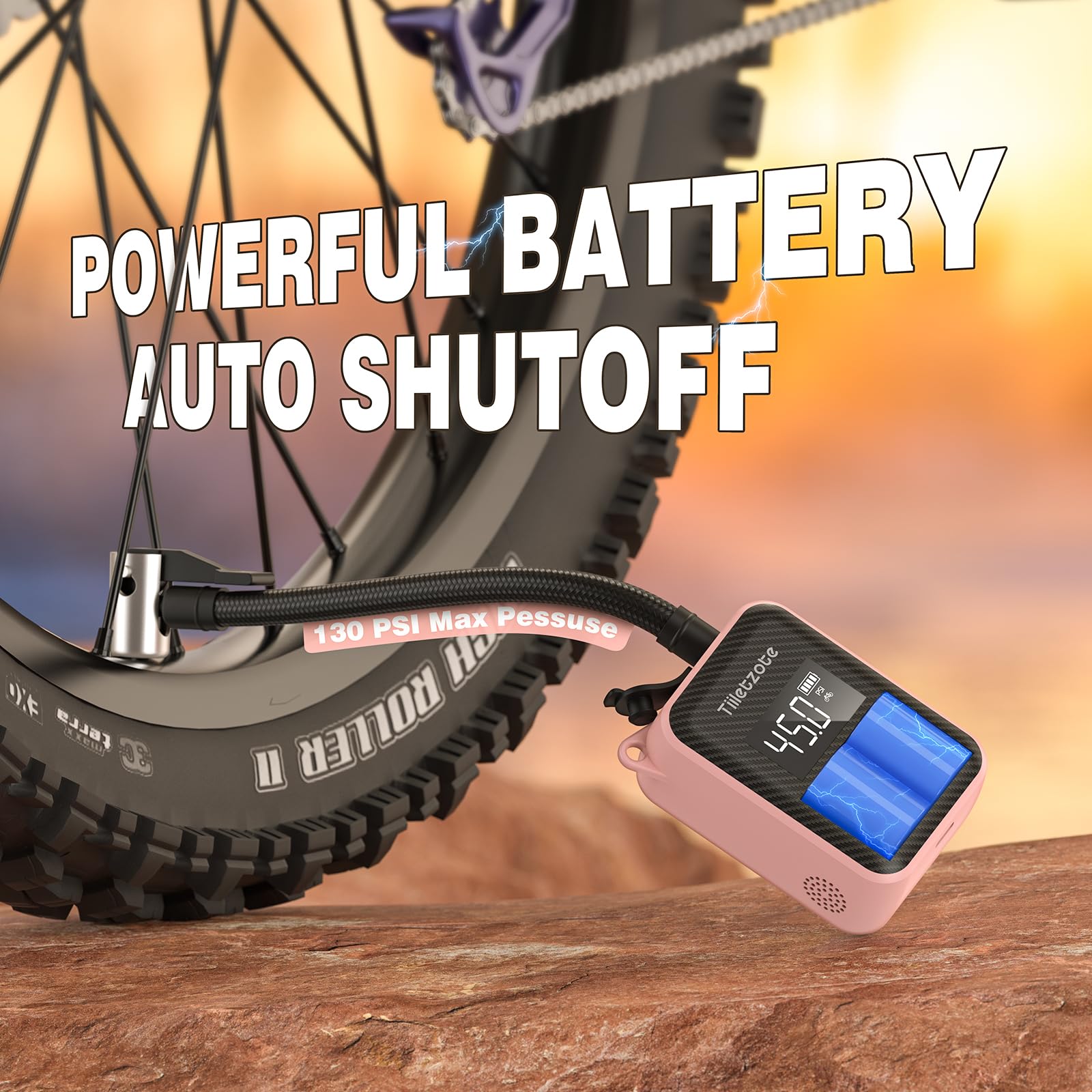 130 PSI Electric Mini Bike Pump - Portable Rechargeable Bicycle Tire Inflator with Pressure Gauge & Auto-Shutoff - Compatible with Presta & Schrader Valves - Perfect for Mountain, City, and Road Bikes - Ideal for Emergency Repairs, Commuting, and Outdoor Adventures