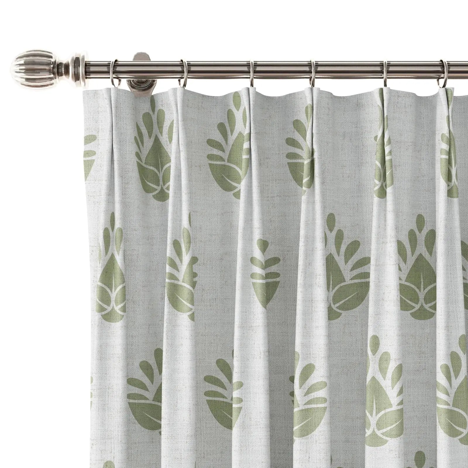 Stefana Silver Print Linen Pinch Pleat Curtains - Unlined Luxury Window Drapes for Living Room & Bedroom Decor