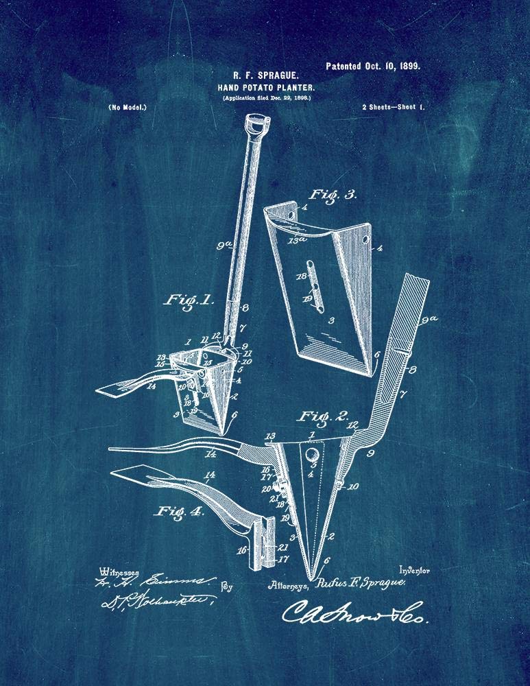 Vintage Hand Potato Planter Patent Print - Midnight Blue Artwork (5