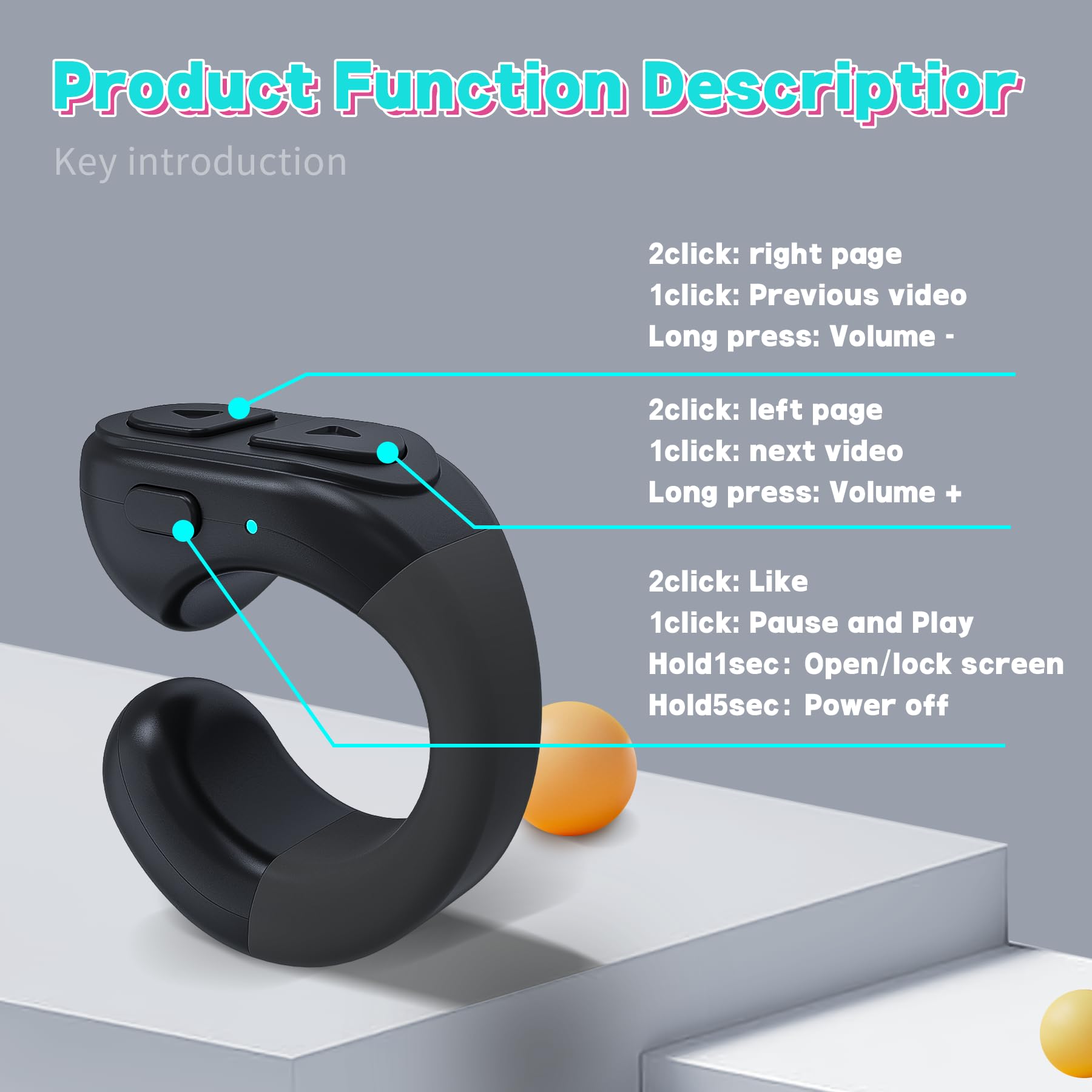 TikTok Viral Bluetooth Smart Scrolling Ring - Wireless Page Turner for Kindle/Books, Camera Shutter Remote & Selfie Button - Compatible with iPhone, iPad, Android - Perfect for Reading, Photography & Video Calls (Black)