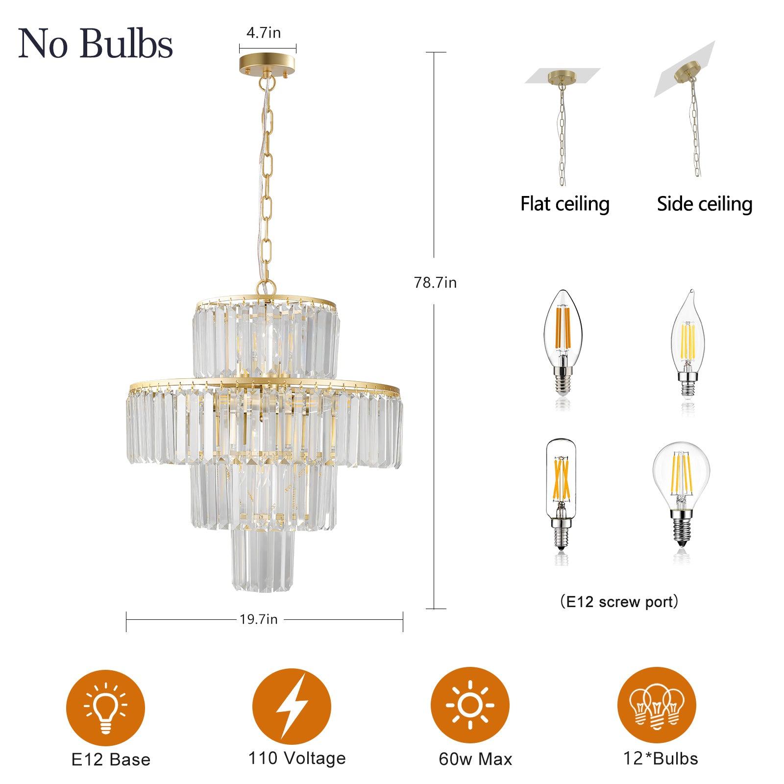 Modern Crystal Chandelier - 19.7 Inch Hanging Pendant Light Fixture for Dining Room, Bedroom & Living Room - Elegant Lighting for Home Decor & Special Occasions