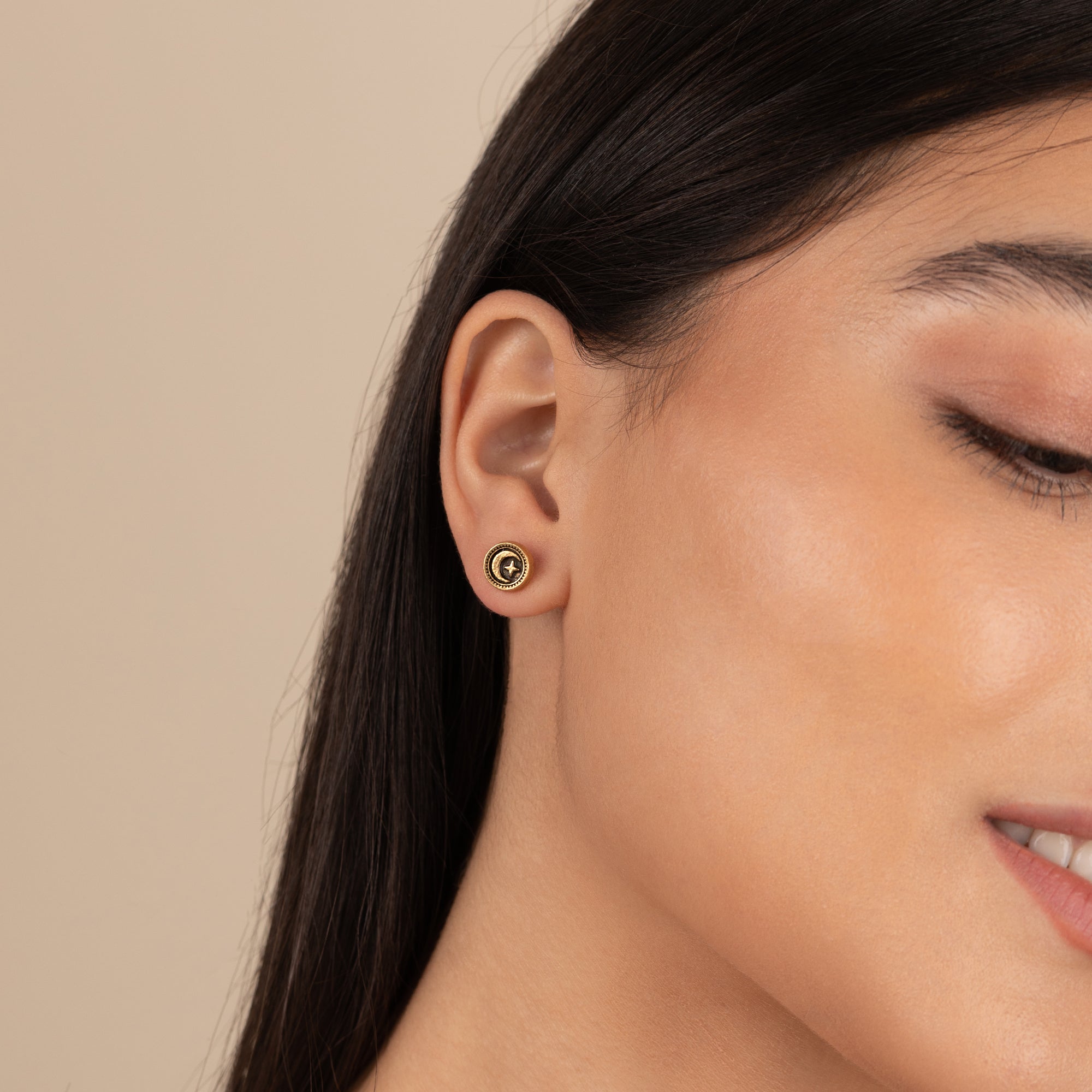 Crescent Moon Circle Stud Earrings for Women - Minimalist Silver Hoop Earrings for Everyday Wear - Perfect for Casual, Office & Date Night Outfits