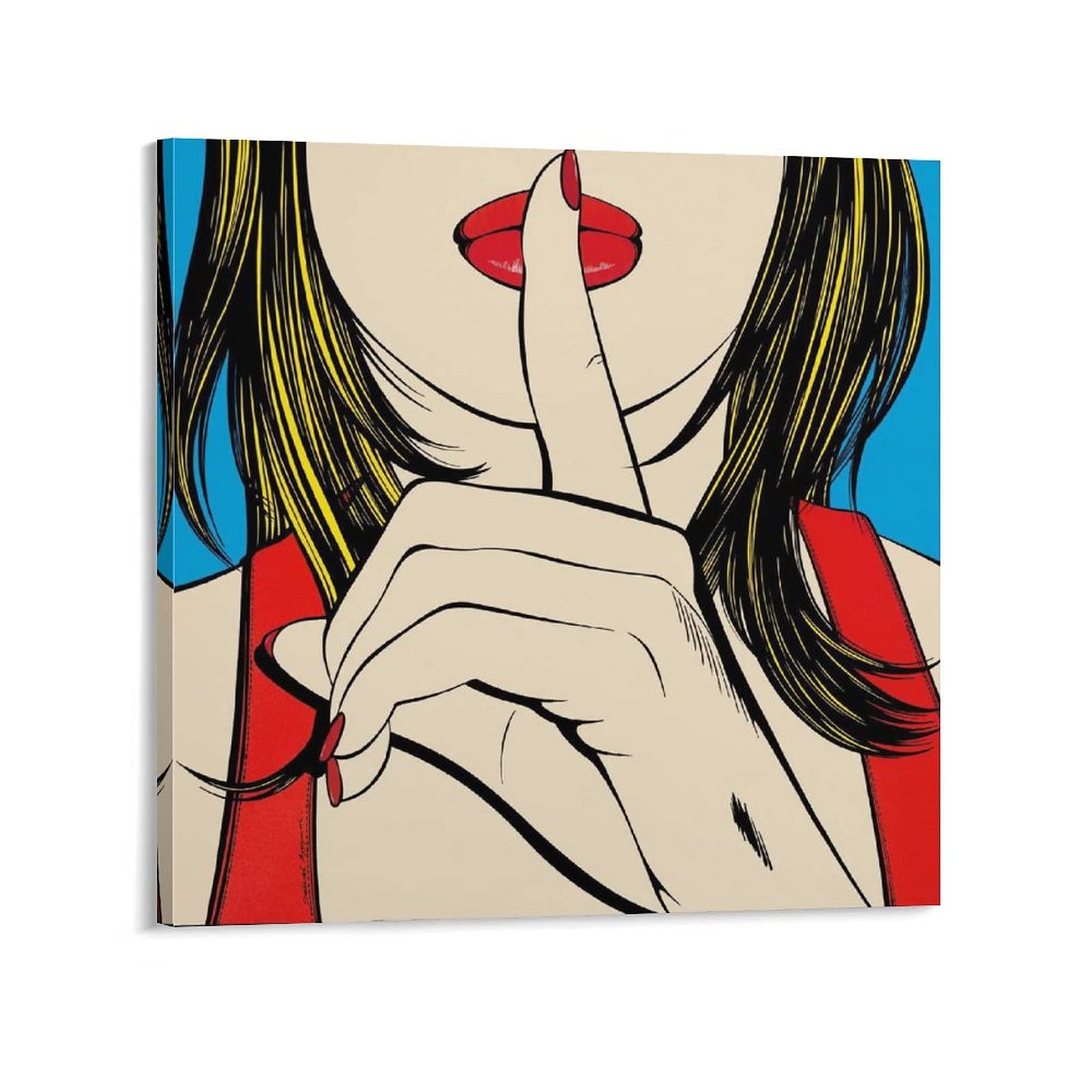 Silent Slogan Wall Art - 'Hush!' Quiet Sign Canvas Poster for Home, Office & Public Spaces - 12x12 Inch (30x30cm) Framed Decor - Perfect for Bedroom, Living Room & Workplace Gift