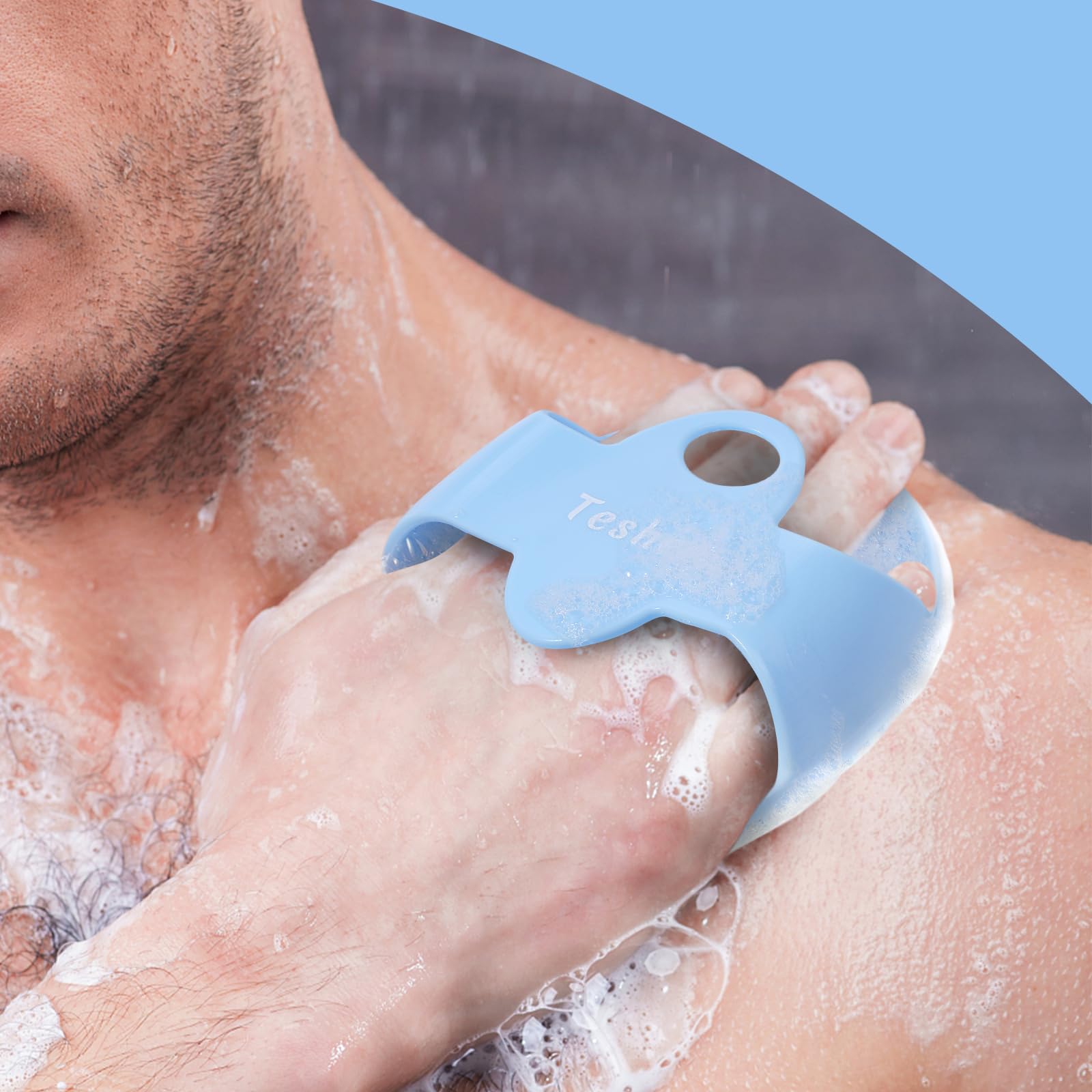Exfoliating Silicone Body Scrubber for Shower - Gentle Back Scrubber for Men & Women with Sensitive Skin | Long Lasting, Lathers Well | Perfect for Daily Exfoliation & Deep Cleansing (Blue)